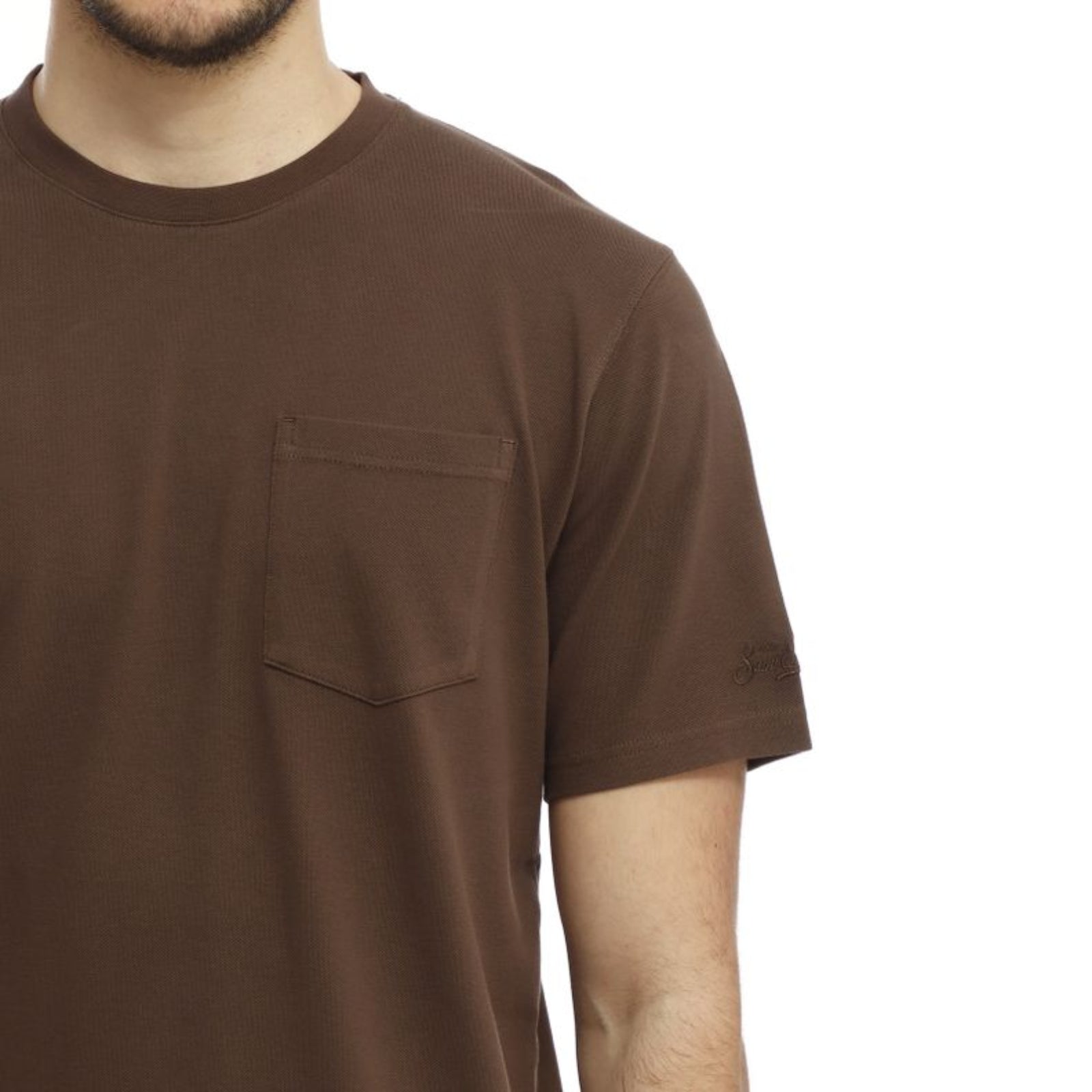 T-shirt Bakewell in piquet di cotone con taschino - MARRONE