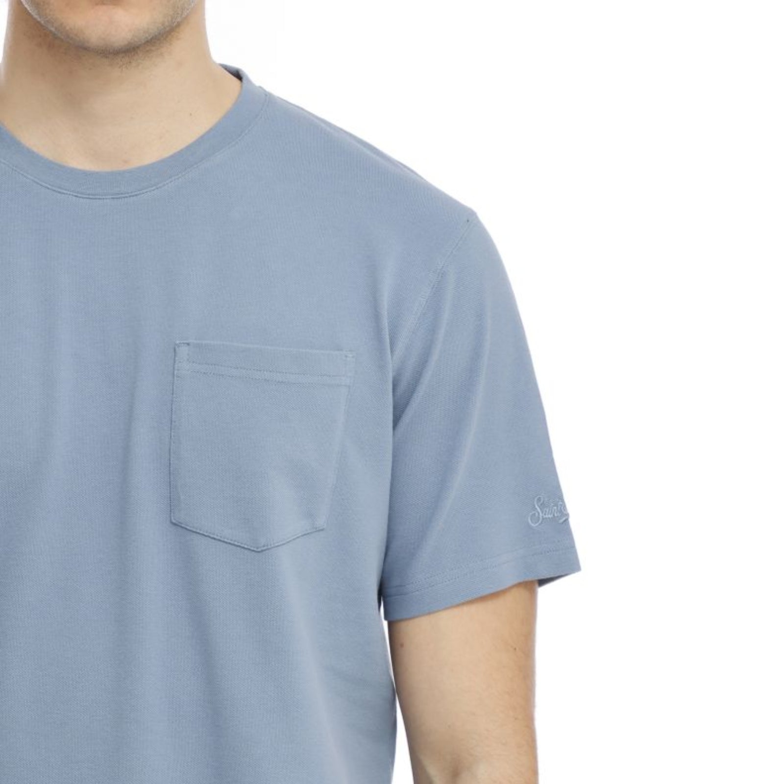 T-shirt Bakewell in piquet di cotone con taschino - BLU