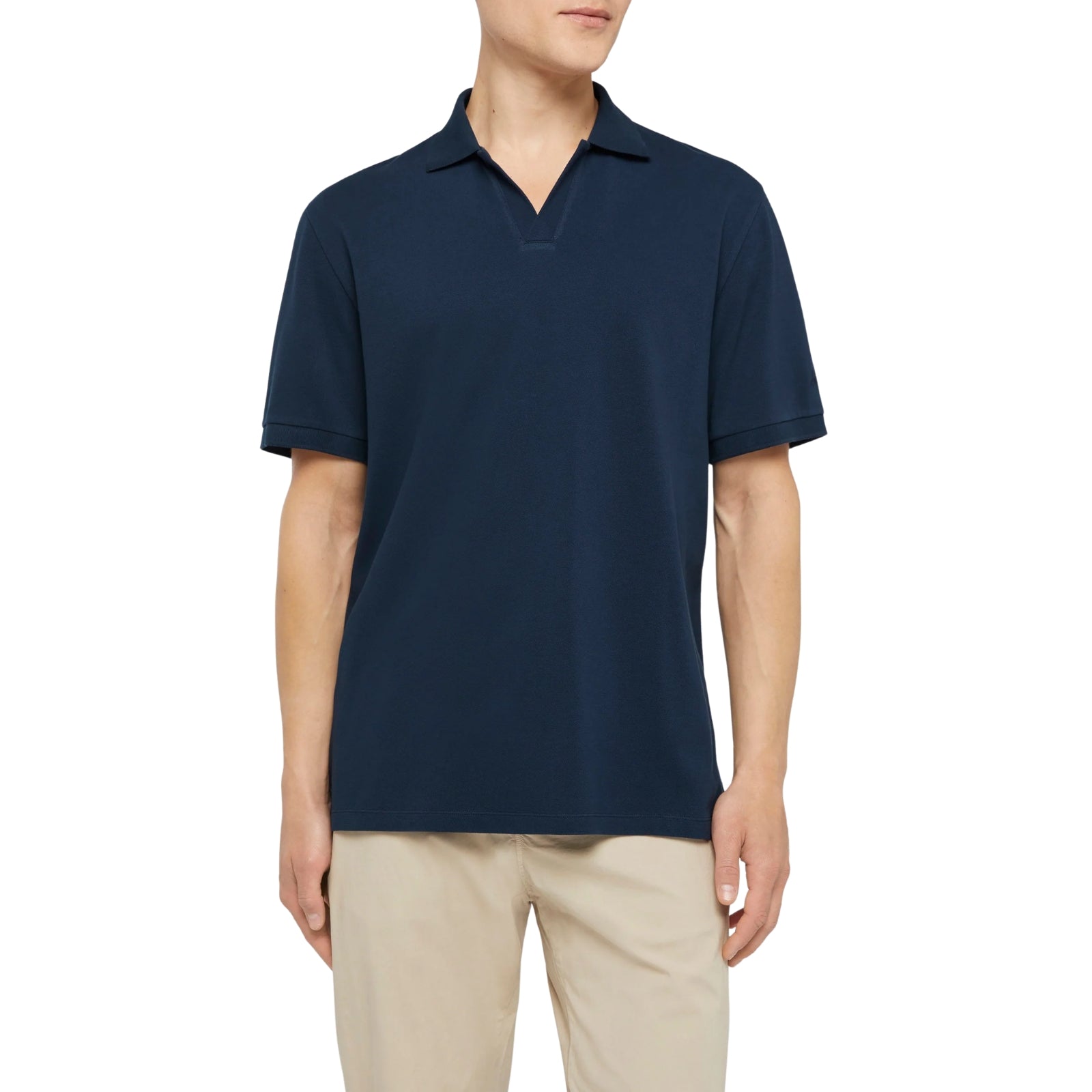 Polo Charles in piquet di cotone bianco senza bottoni - BLU