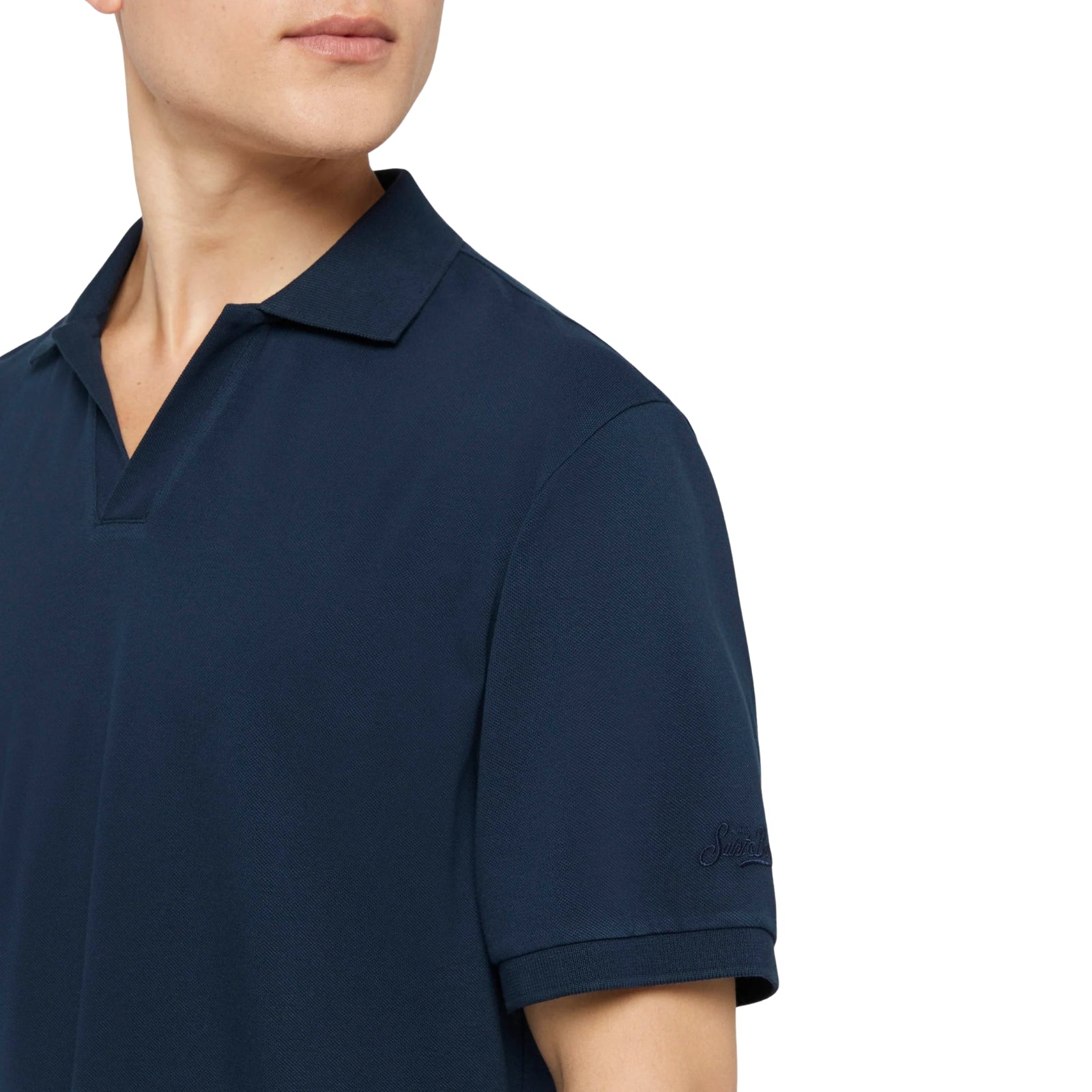 Polo Charles in piquet di cotone bianco senza bottoni - BLU