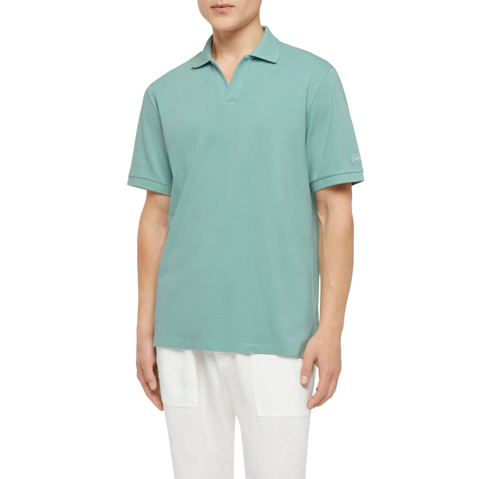 Polo Charles in piquet di cotone bianco senza bottoni - VERDE
