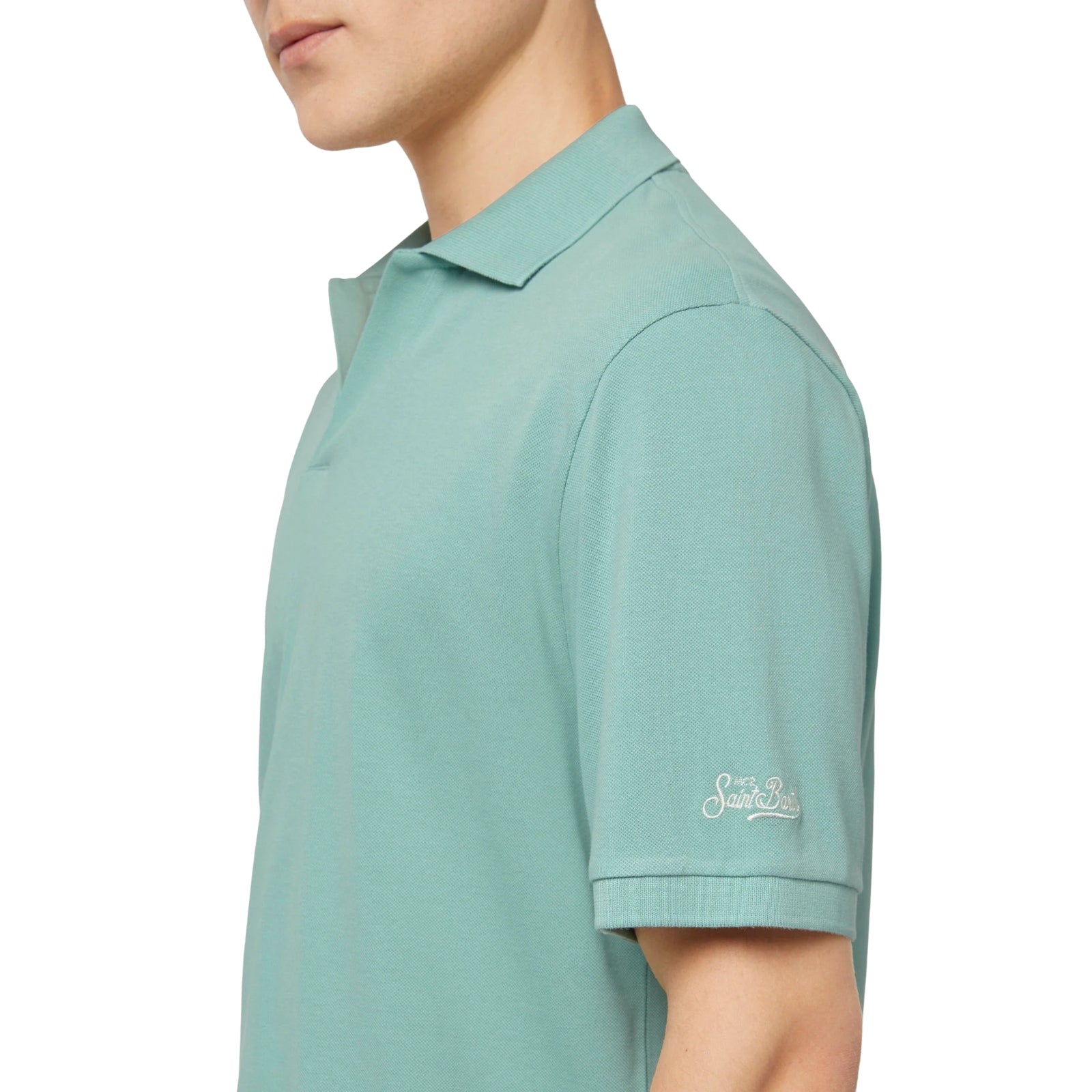 Polo Charles in piquet di cotone bianco senza bottoni - VERDE