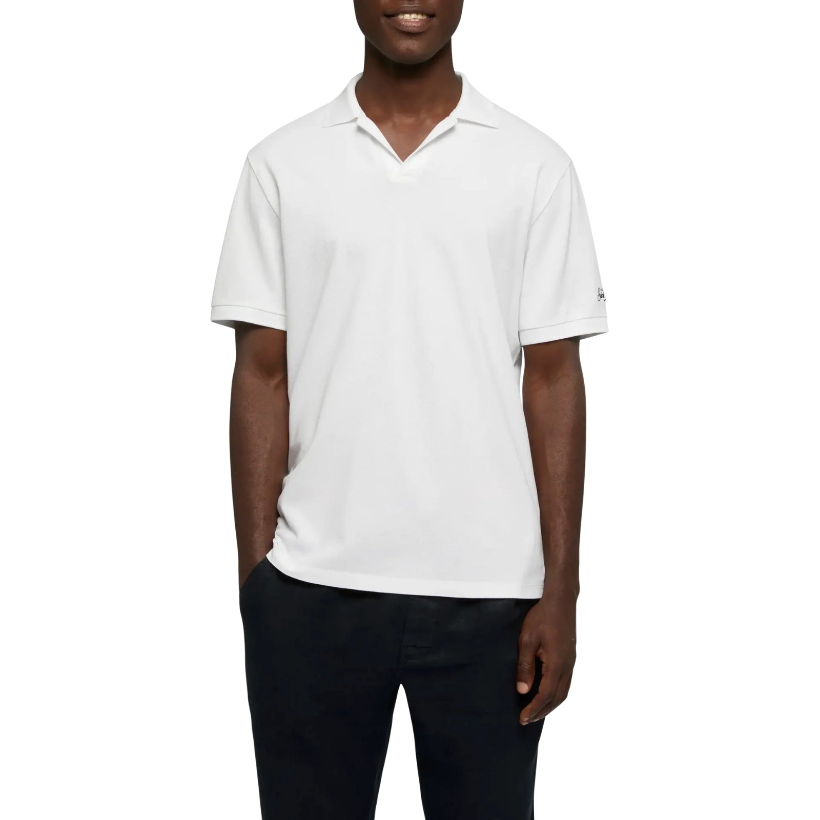 Polo Charles in piquet di cotone bianco senza bottoni - BIANCO