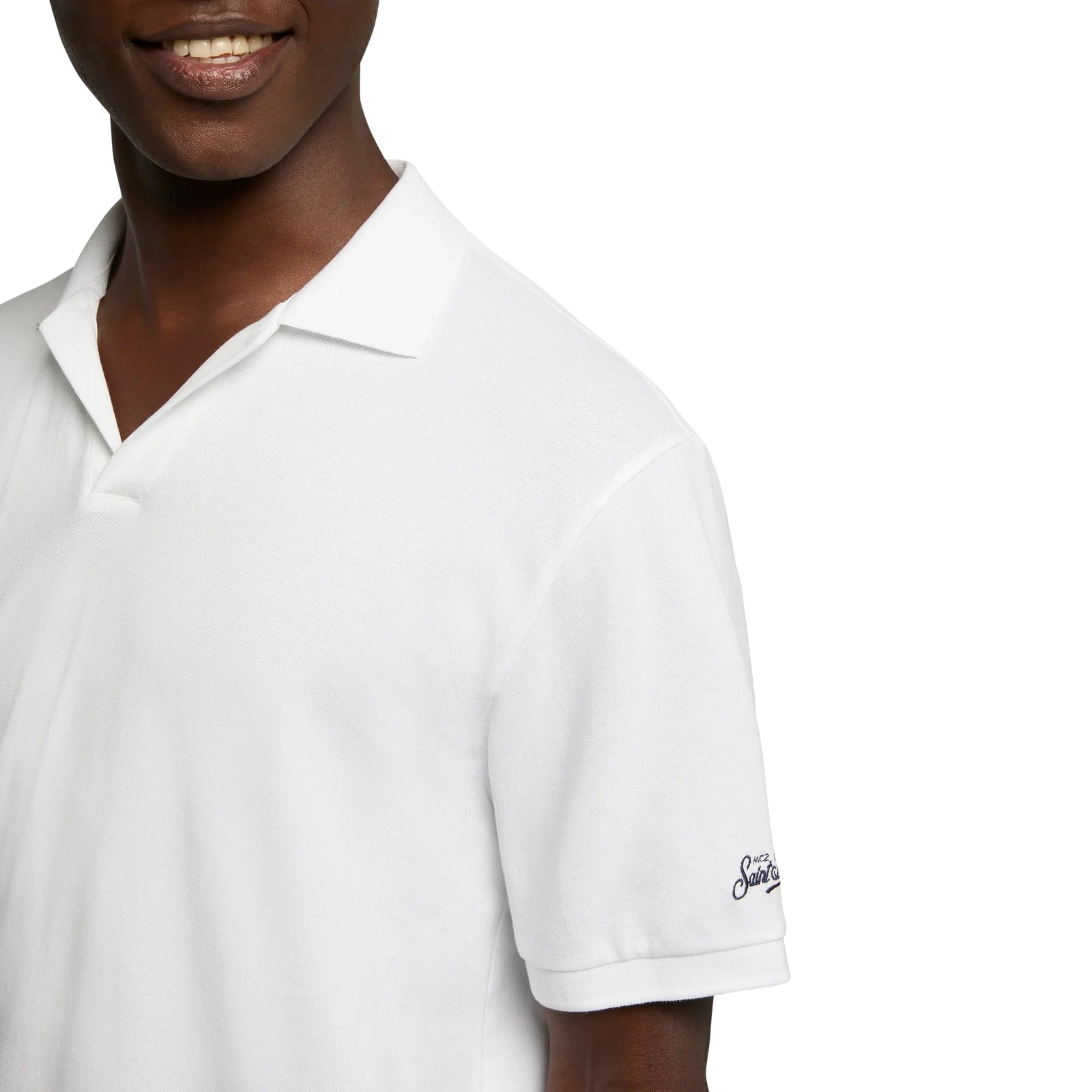 Polo Charles in piquet di cotone bianco senza bottoni - BIANCO