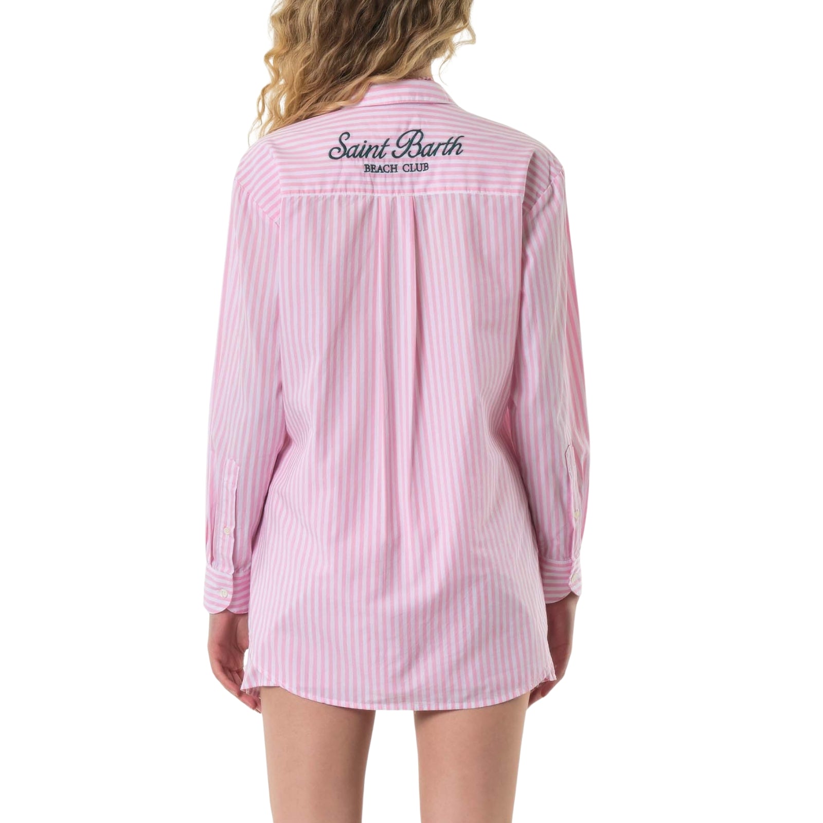 Camicia classica Meredith con stampa a righe rosa