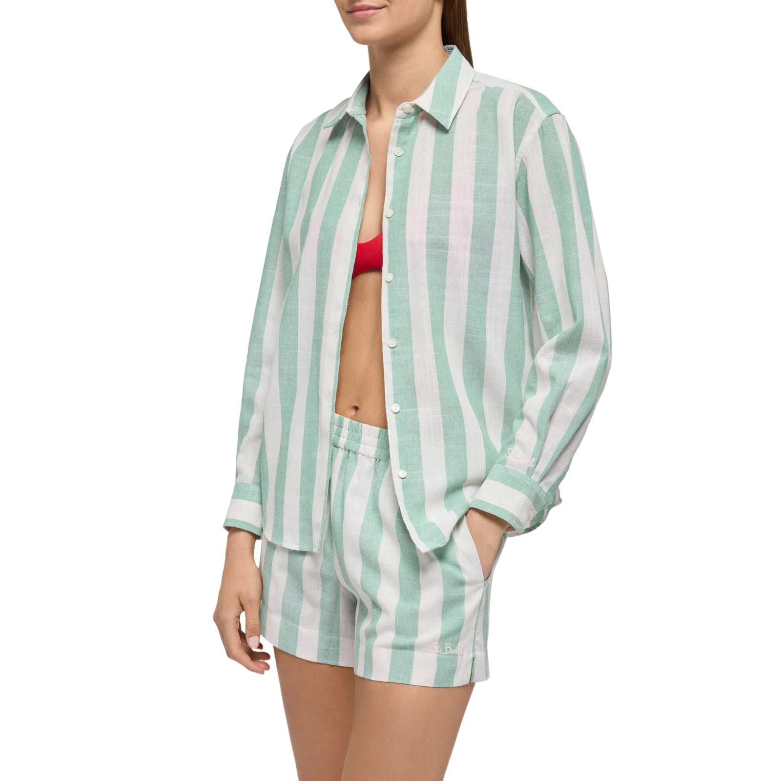 Camicia classica Meredith con stampa a righe verde salvia