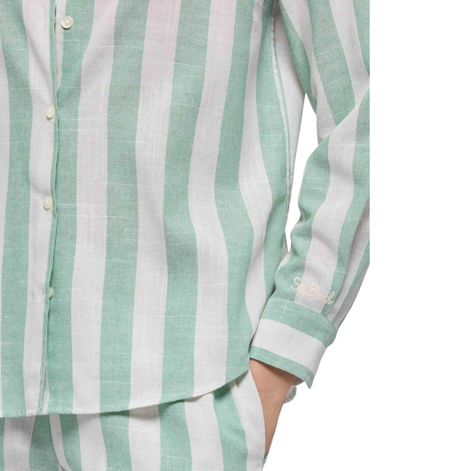 Camicia classica Meredith con stampa a righe verde salvia