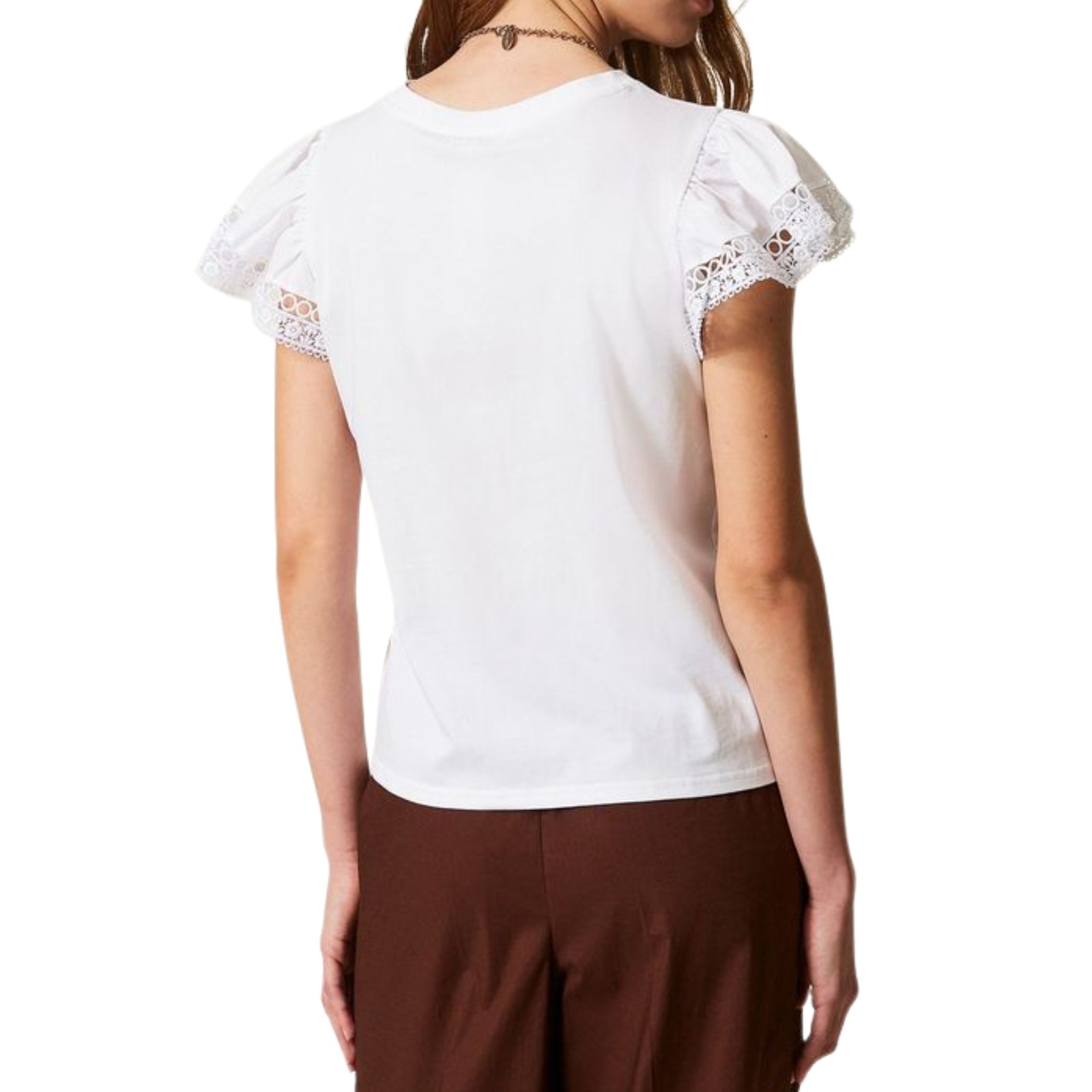 T-shirt regular con pizzo - BIANCO