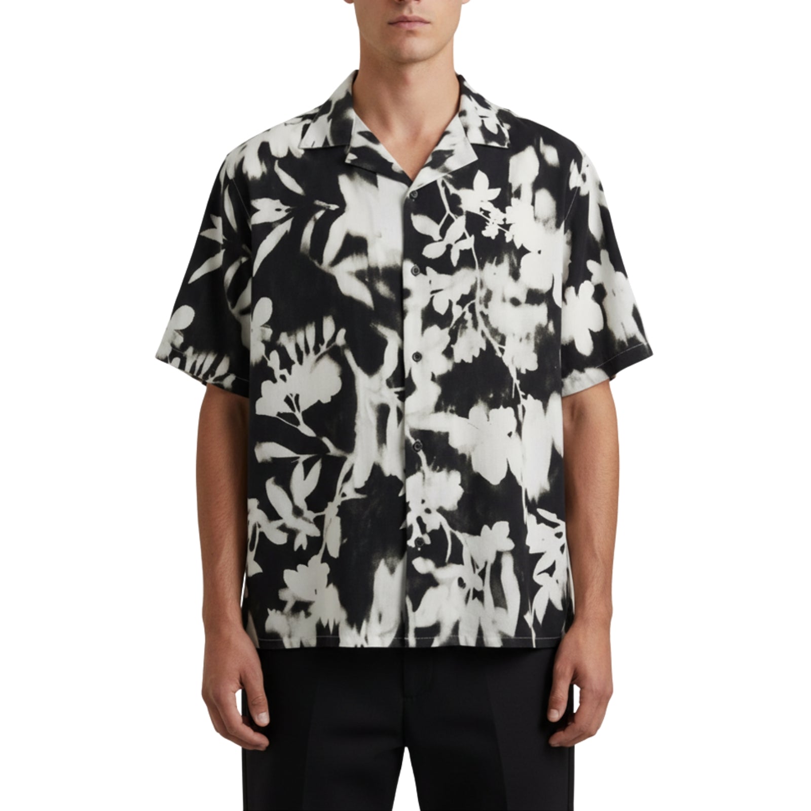 Camicia Fit. Bowling Manica Corta Stampata - NERO