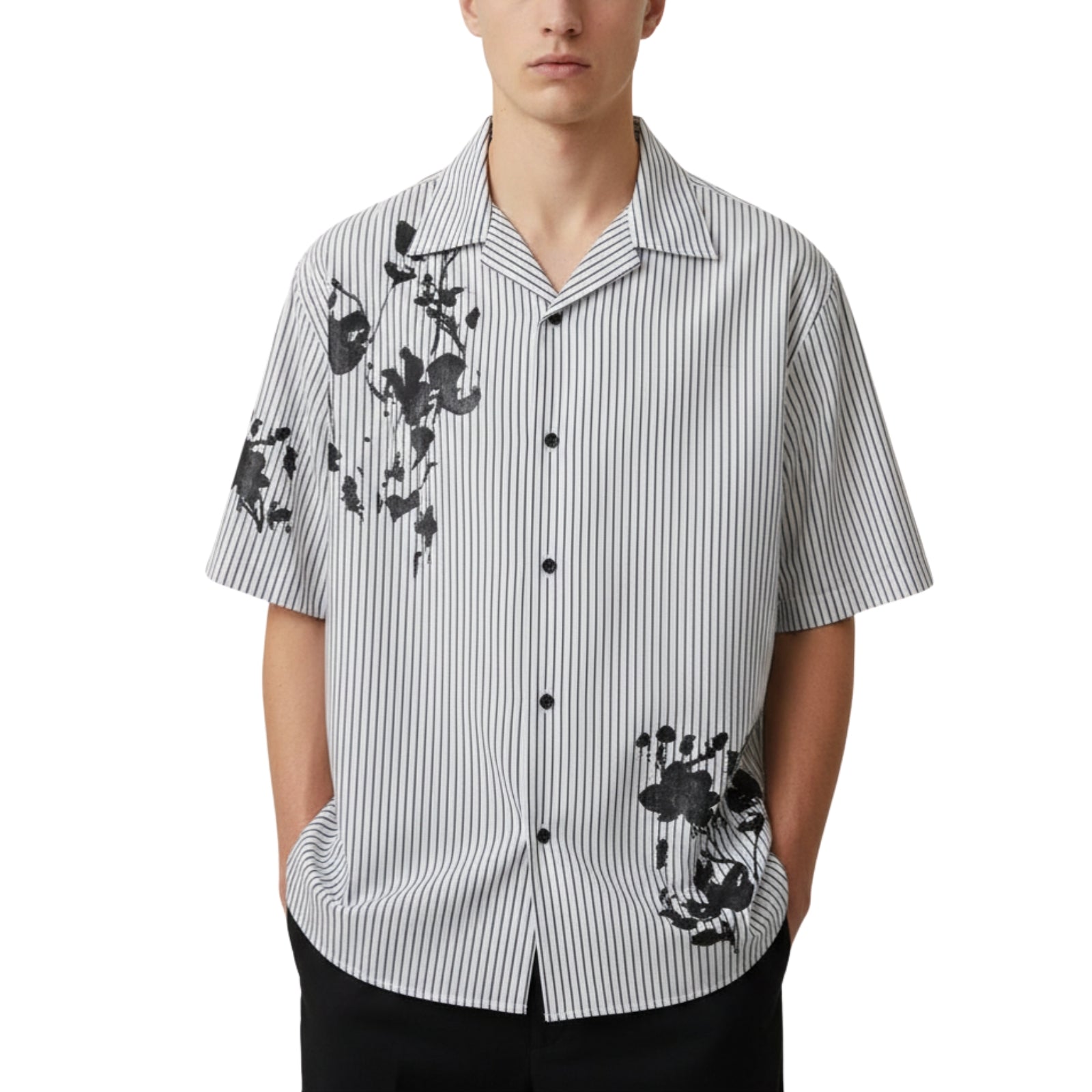 Camicia Fit. Bowling Manica Corta Stampata - BIANCO