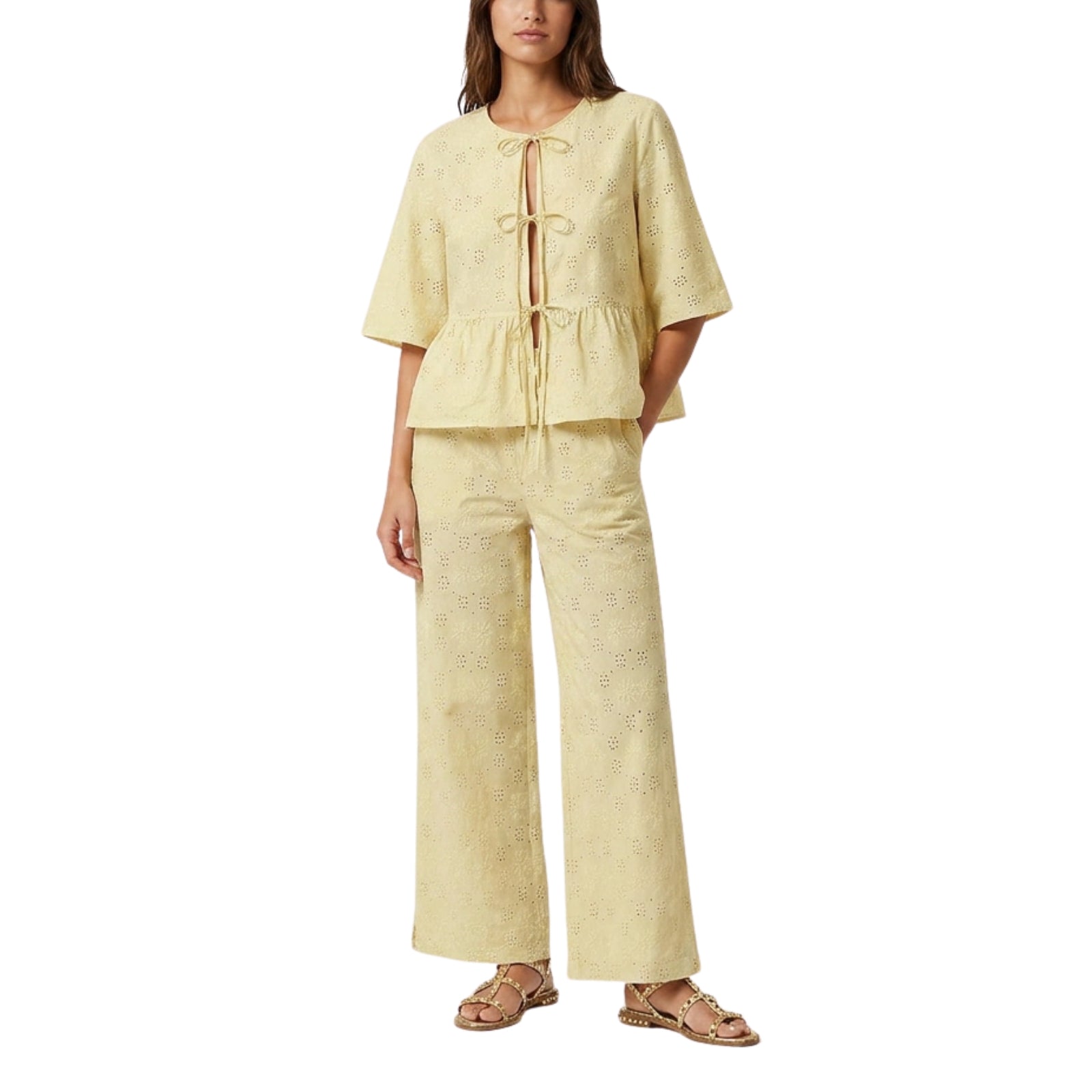 Pantaloni Inez in sangallo giallo