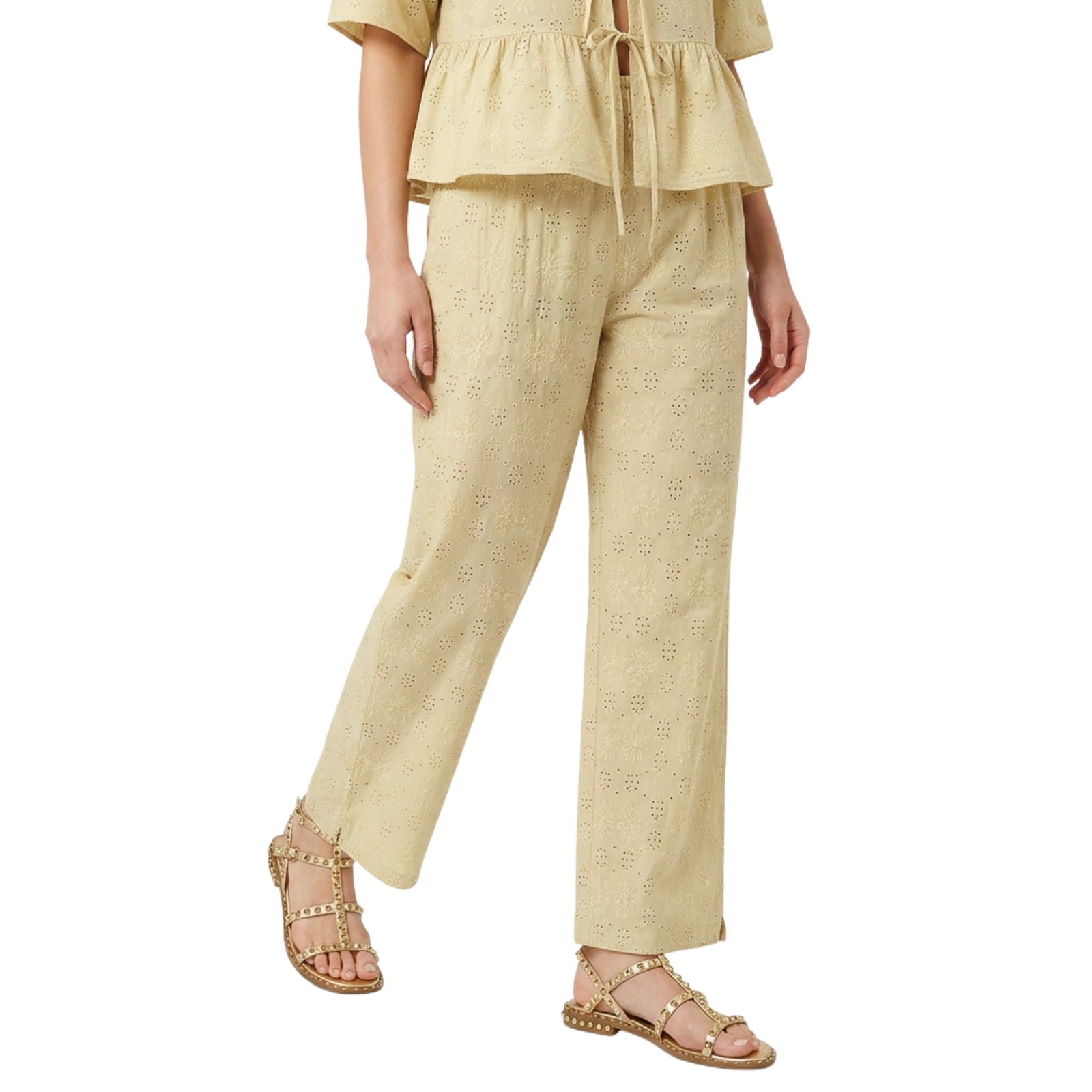 Pantaloni Inez in sangallo giallo