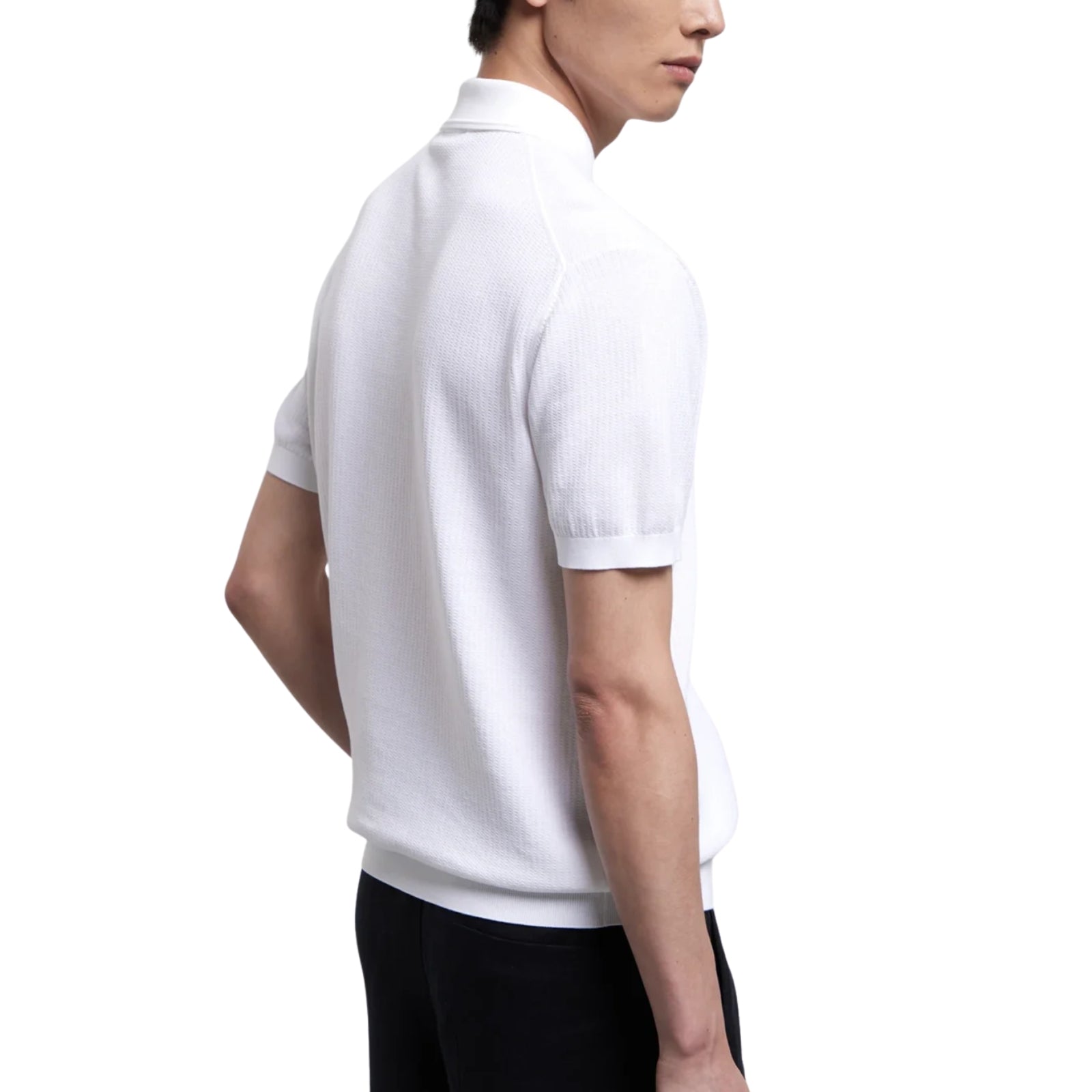 Polo manica corta con treccine e collo a zip - BIANCO