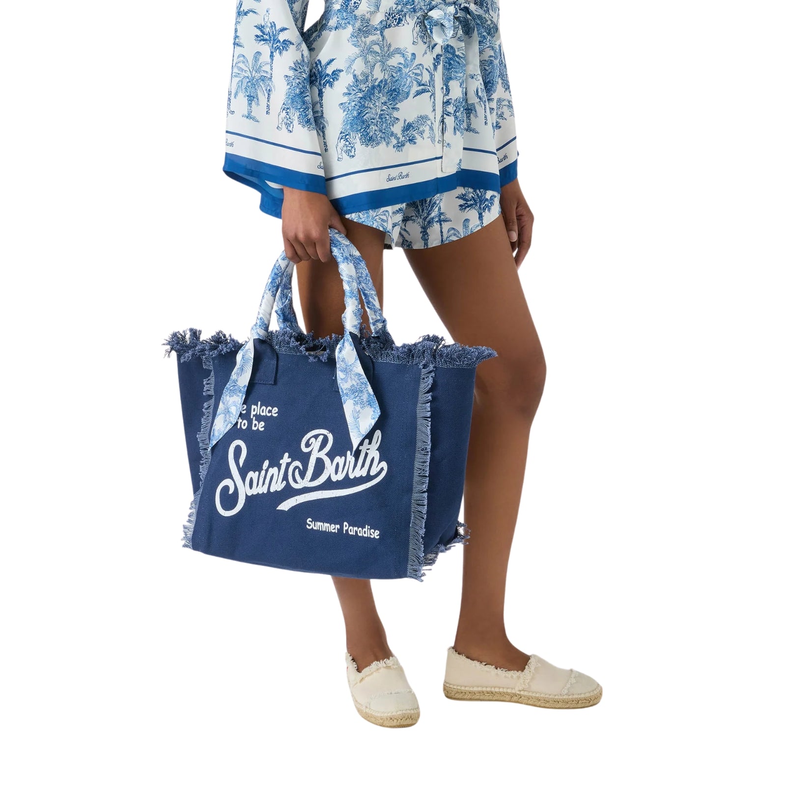 Borsa Vanity canvas stampa safari - BLU