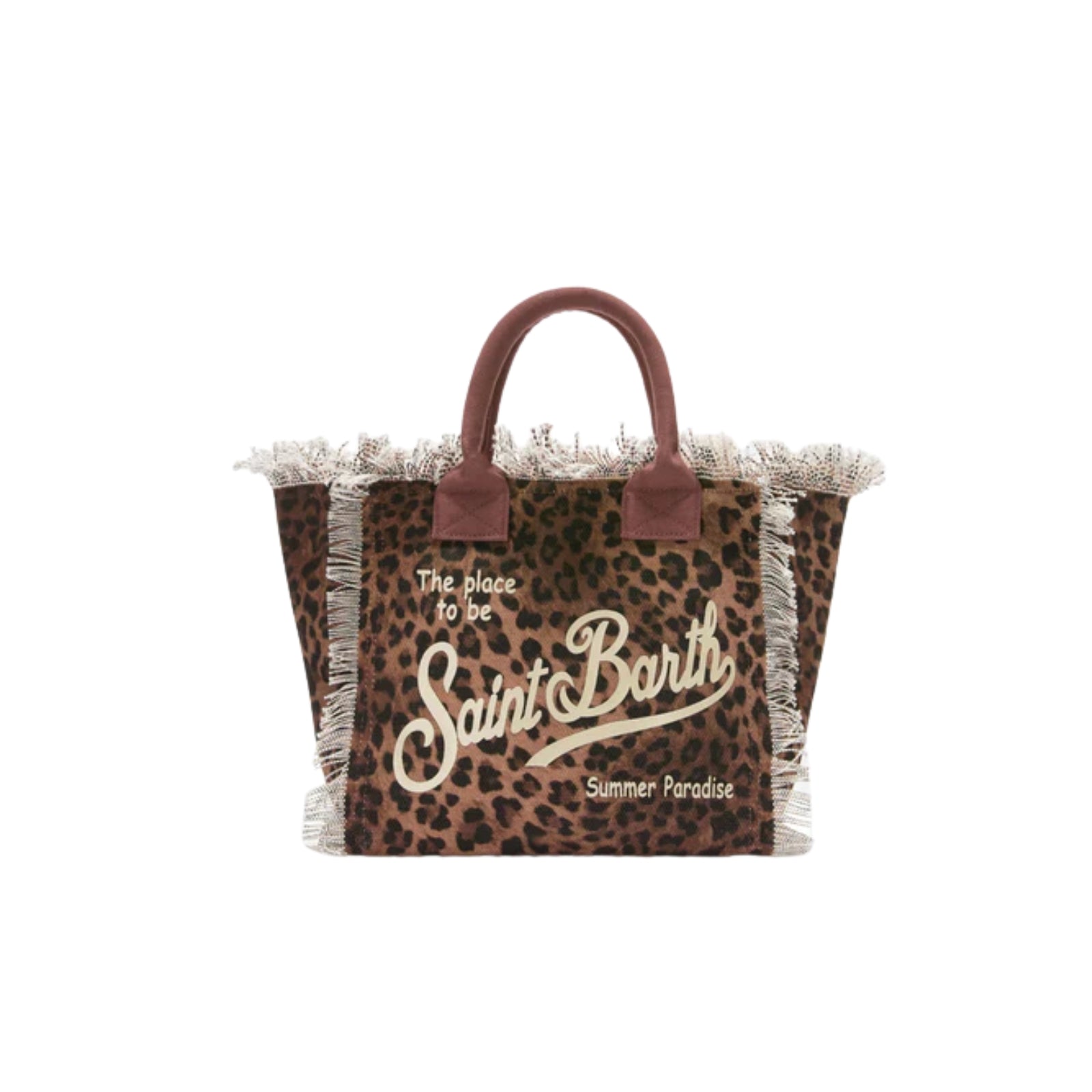 Borsa Vanity regular leopardata in canvas con frange