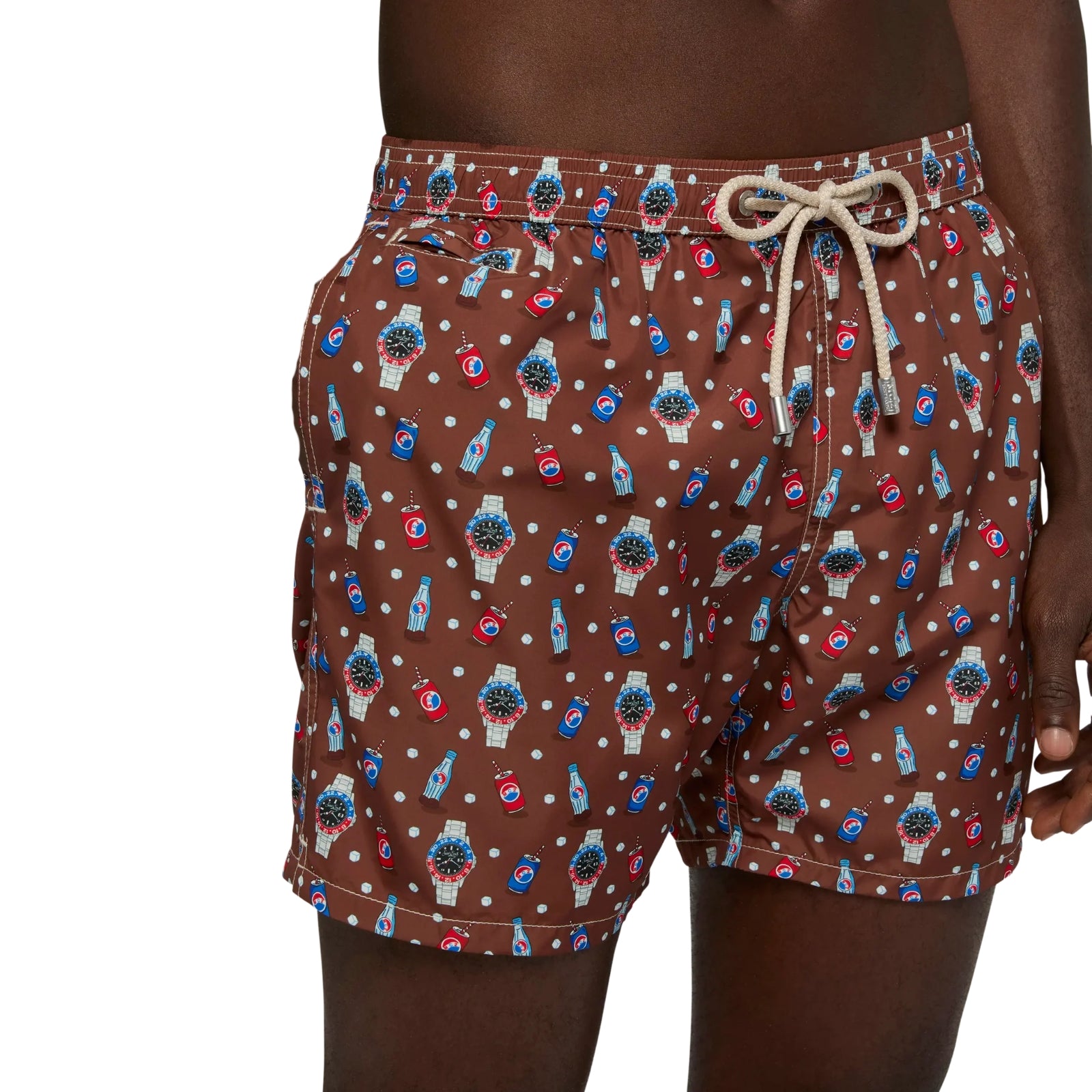 Costume mare Lighting Micro marrone con stampa watch e cola