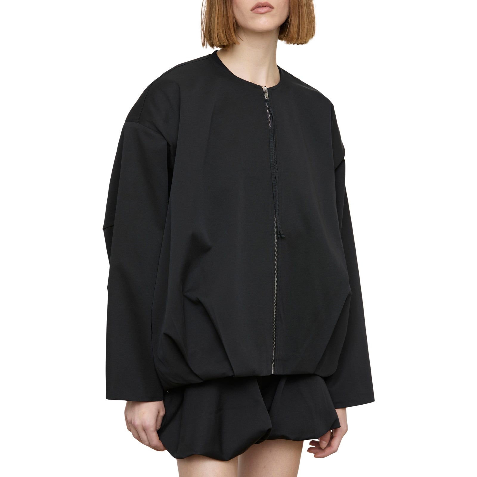 Giacchetto oversize con zip e scollo rotondo