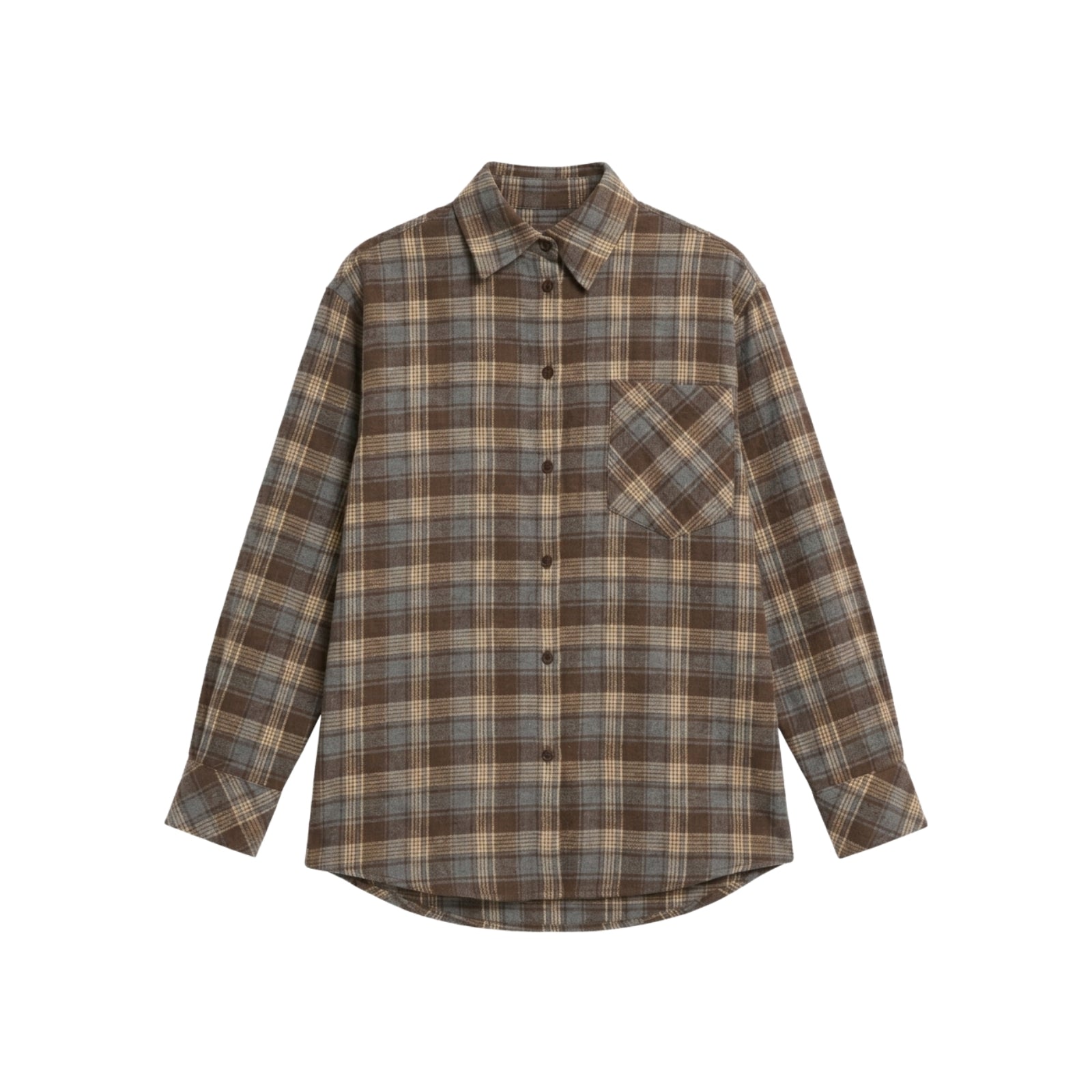 Camicia oversize a quadri marrone e grigio con taschino