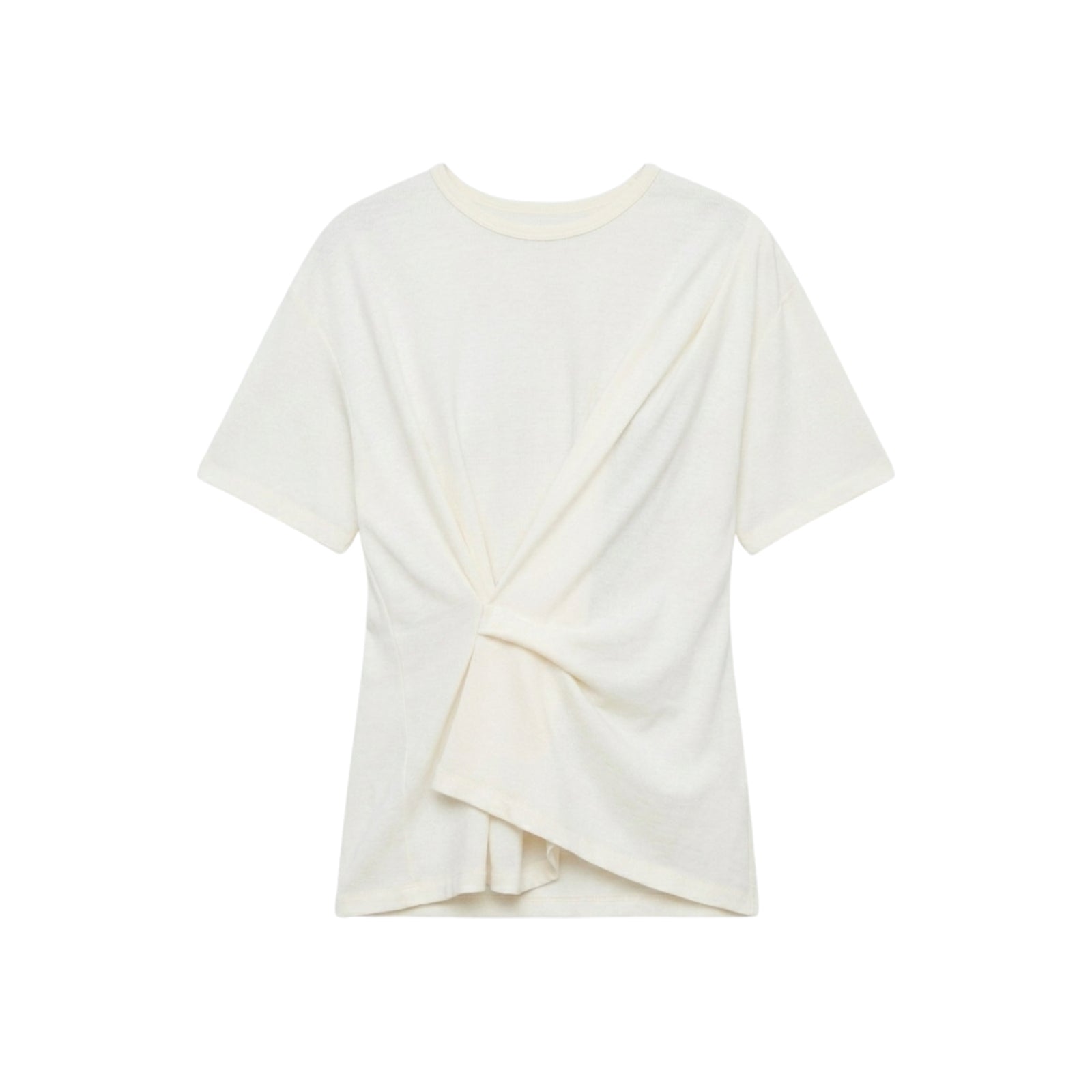 T-shirt Asimmetrica in Jersey Crema con Nodo Drappeggiato - CREMA