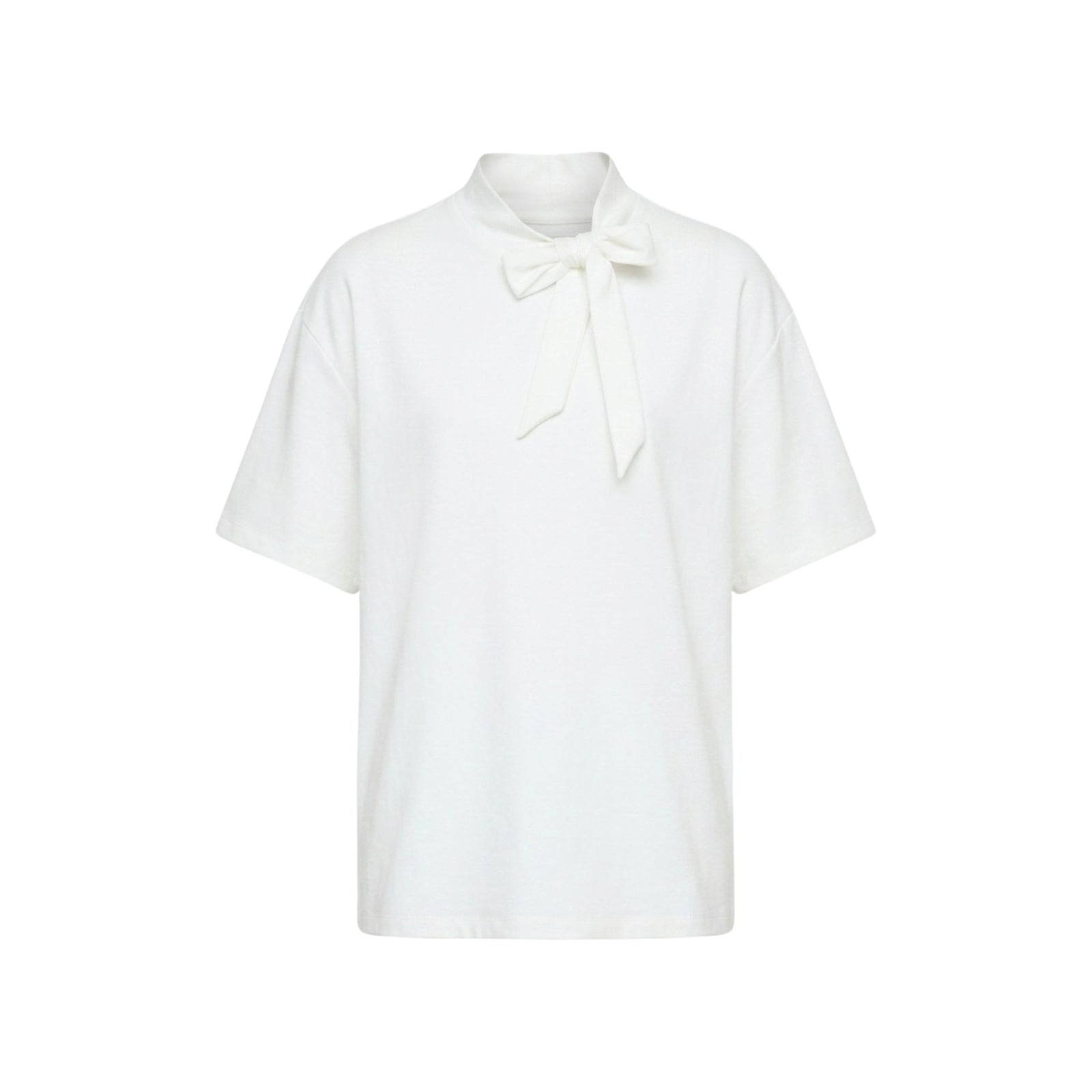 T-shirt Boxy Oversize Bianco Ottico con Fiocco al Collo - BIANCO