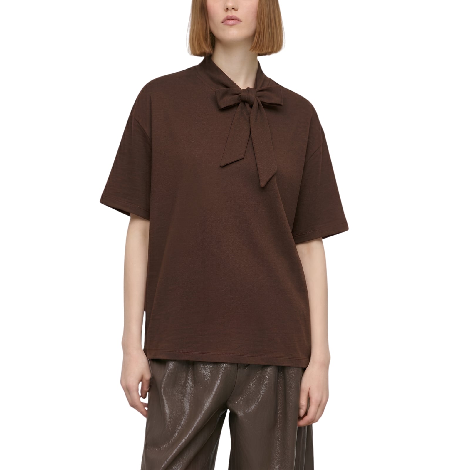 T-shirt Boxy Oversize Bianco Ottico con Fiocco al Collo - MORO