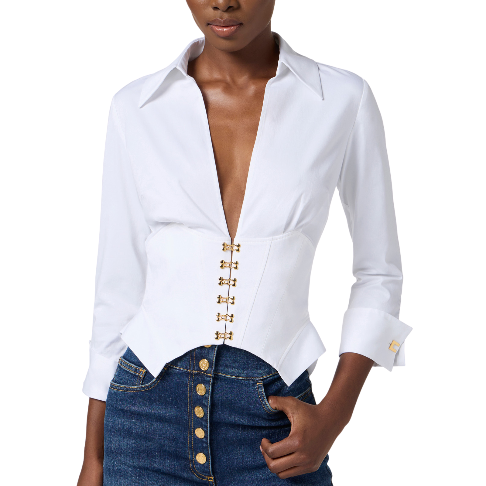 Camicia in cotone stretch con ganci gioiello