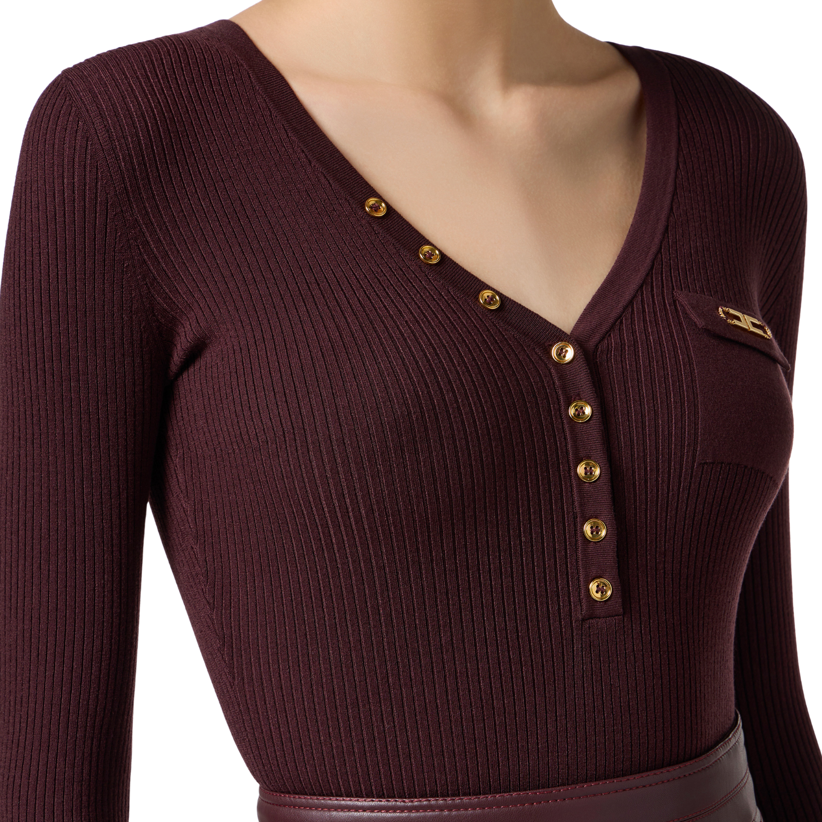 Maglia a costine con taschino - MERLOT