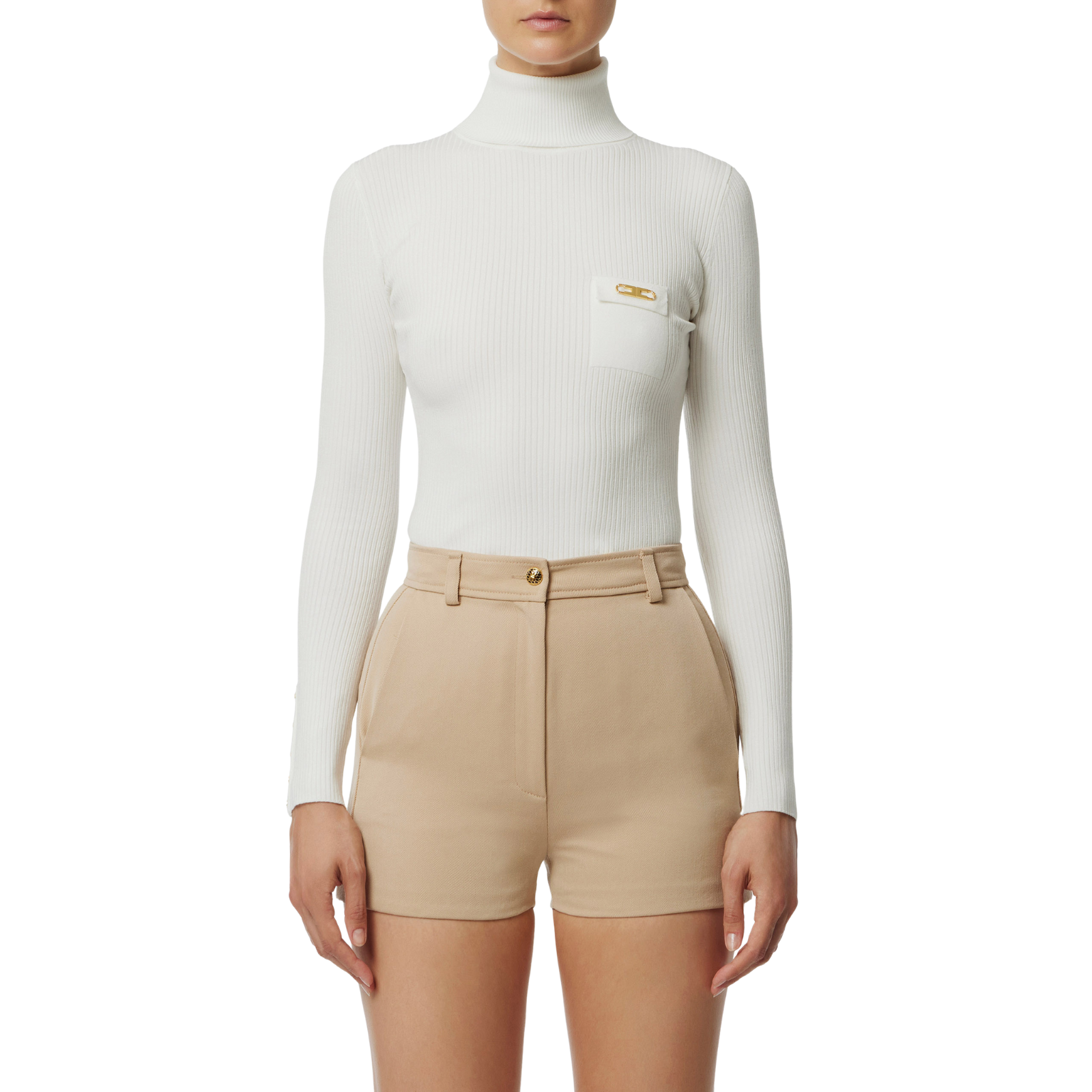 Maglia a costine con taschino - AVORIO