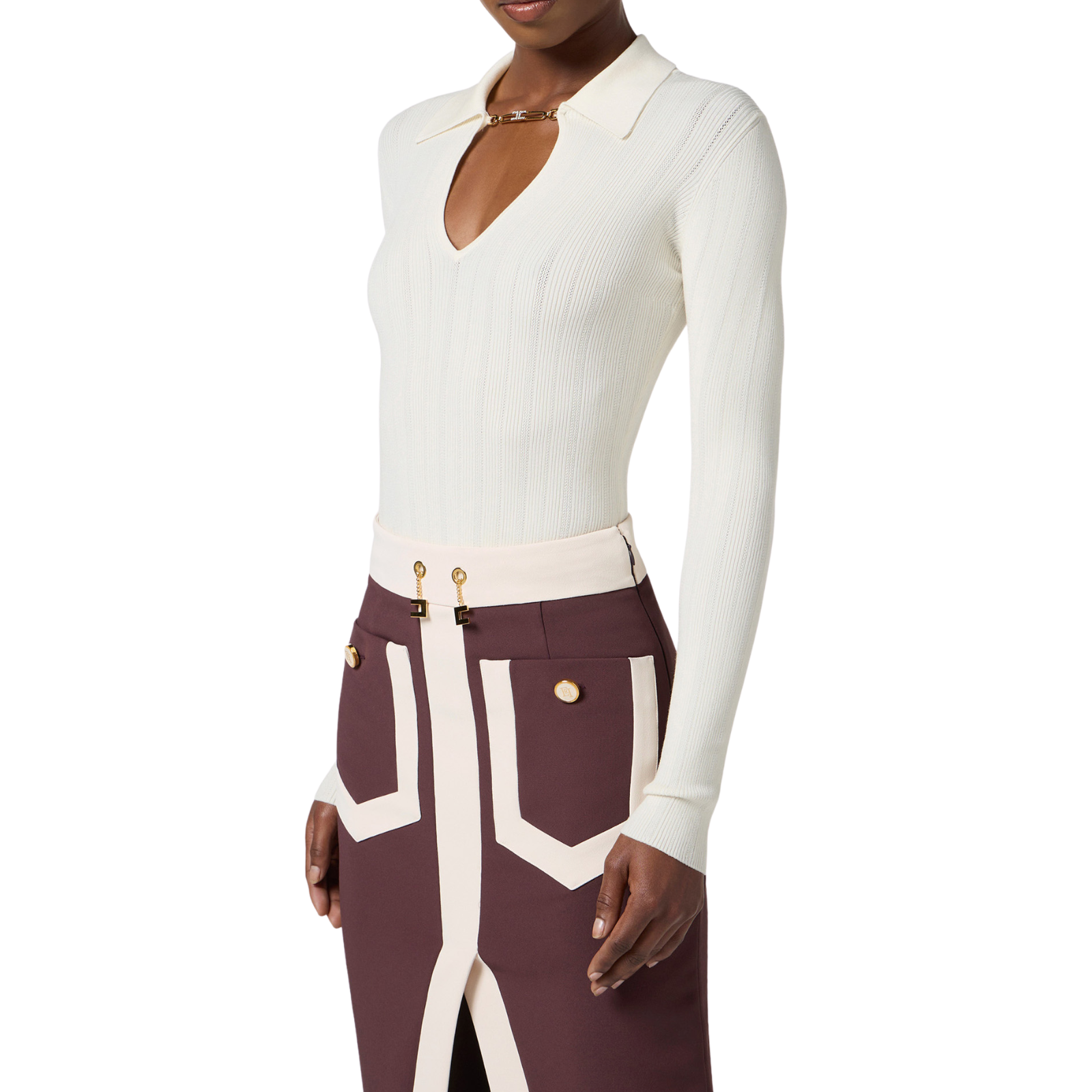 Maglia a costine con dettagli à jour - LATTE