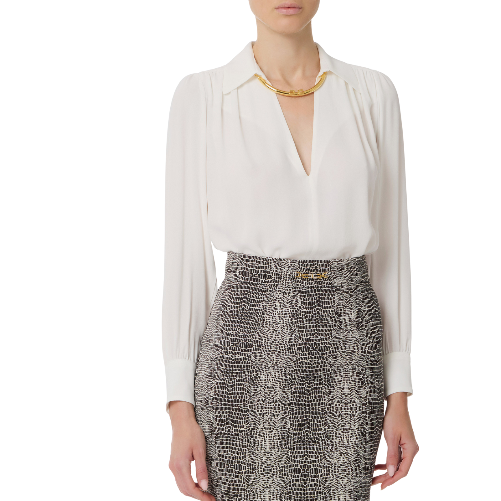Camicia in georgette con dettaglio gioiello - AVORIO