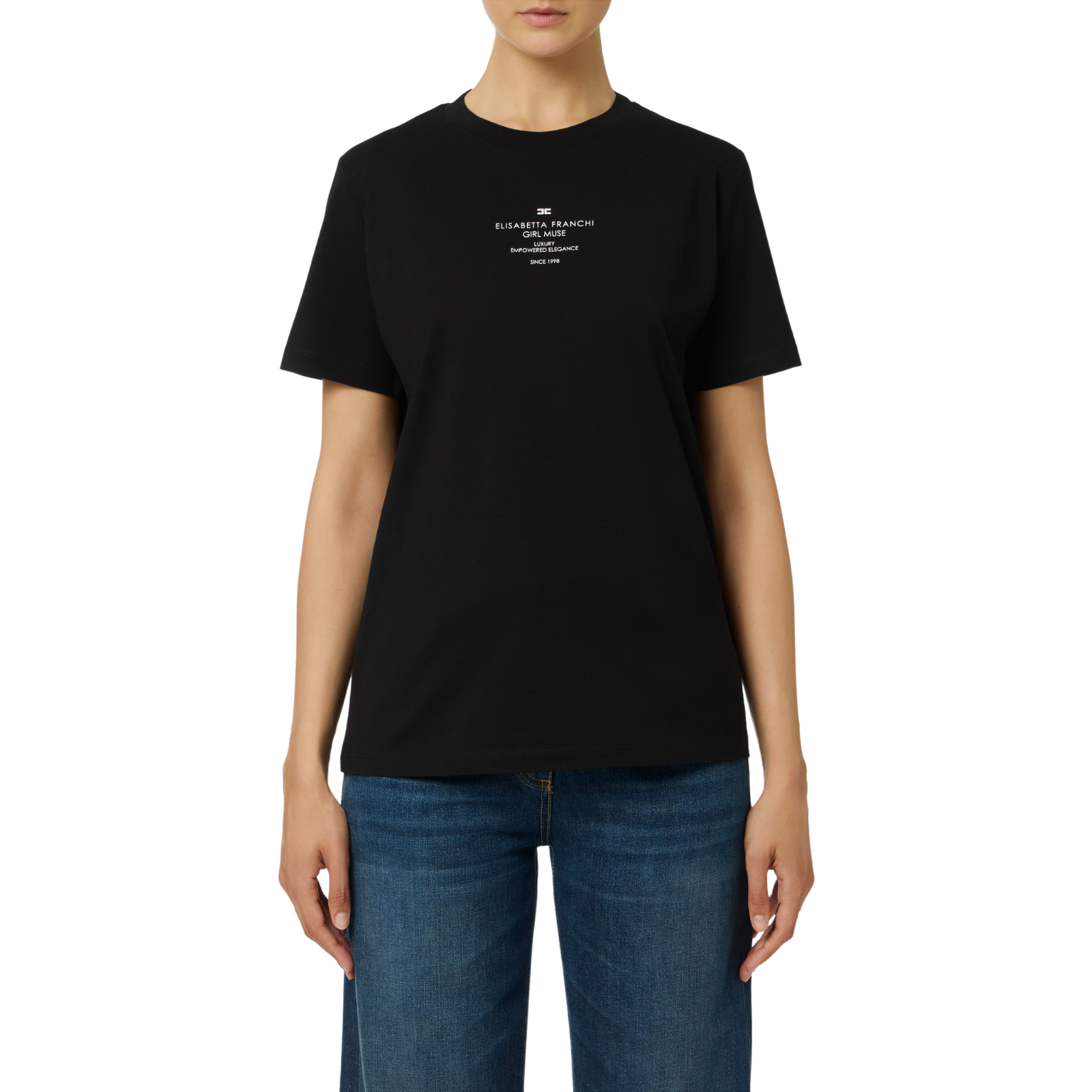 T-shirt in jersey di cotone con stampa - NERO