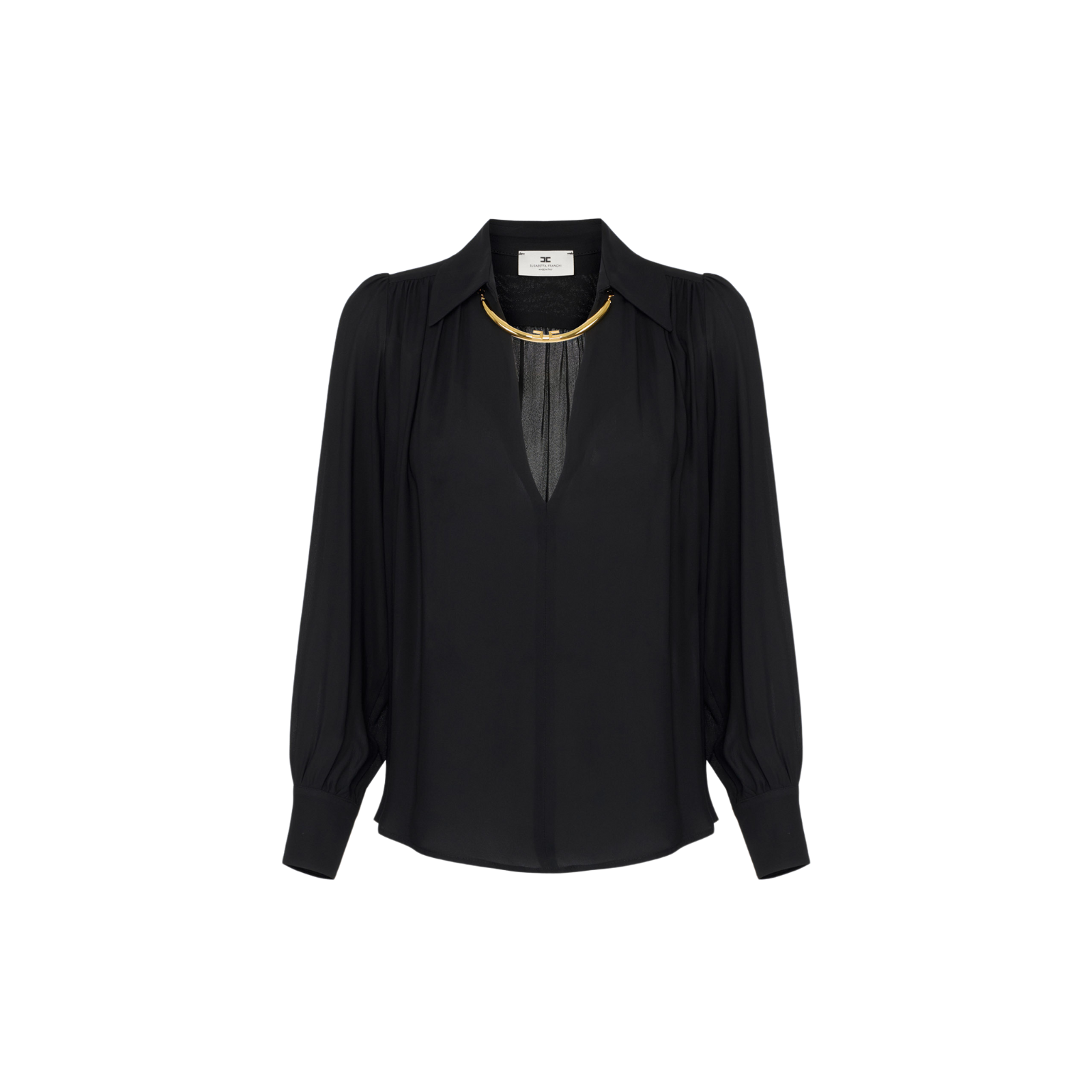 Camicia in georgette con dettaglio gioiello - NERO