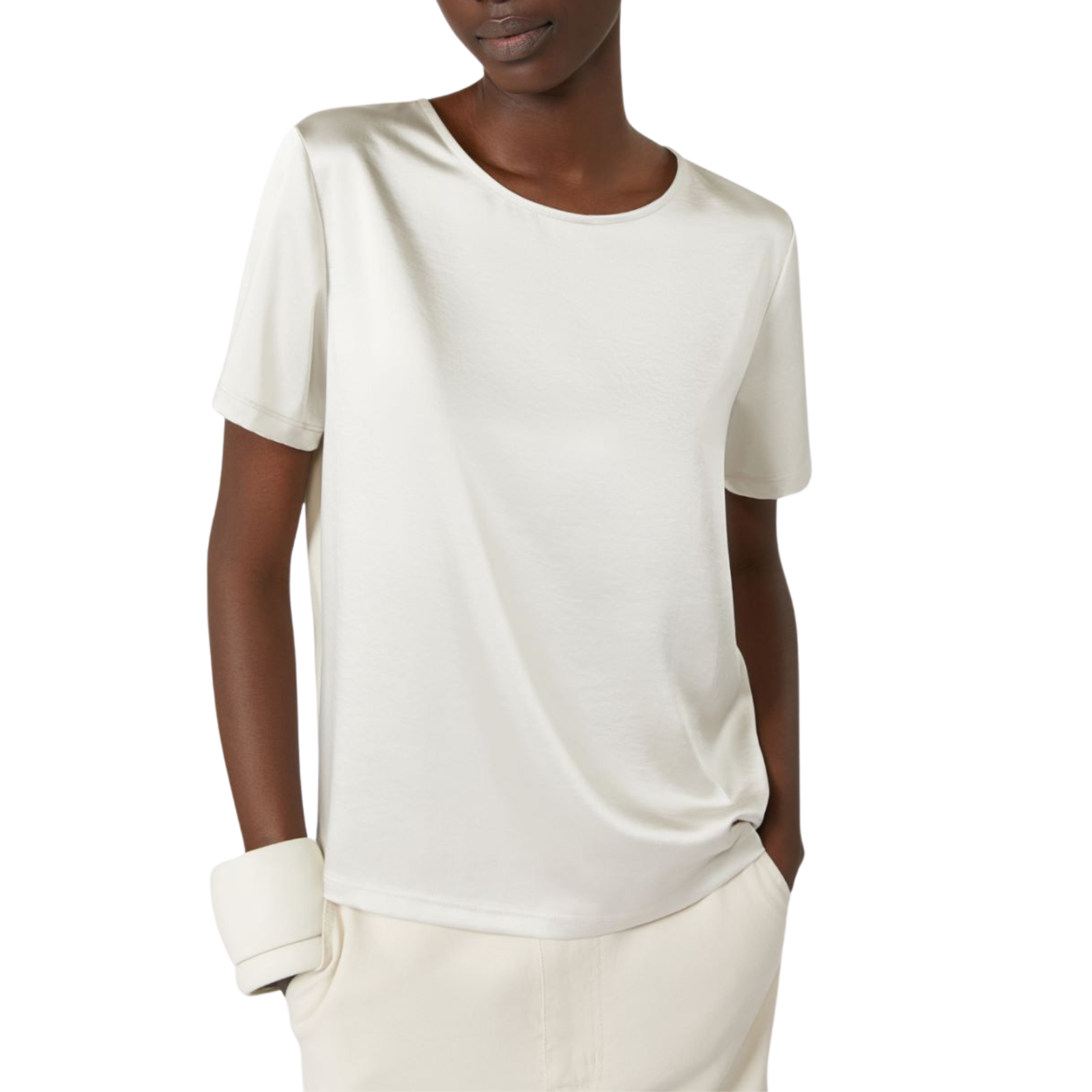 T-shirt in raso e jersey - AVORIO - Marco Masi Fashion Store