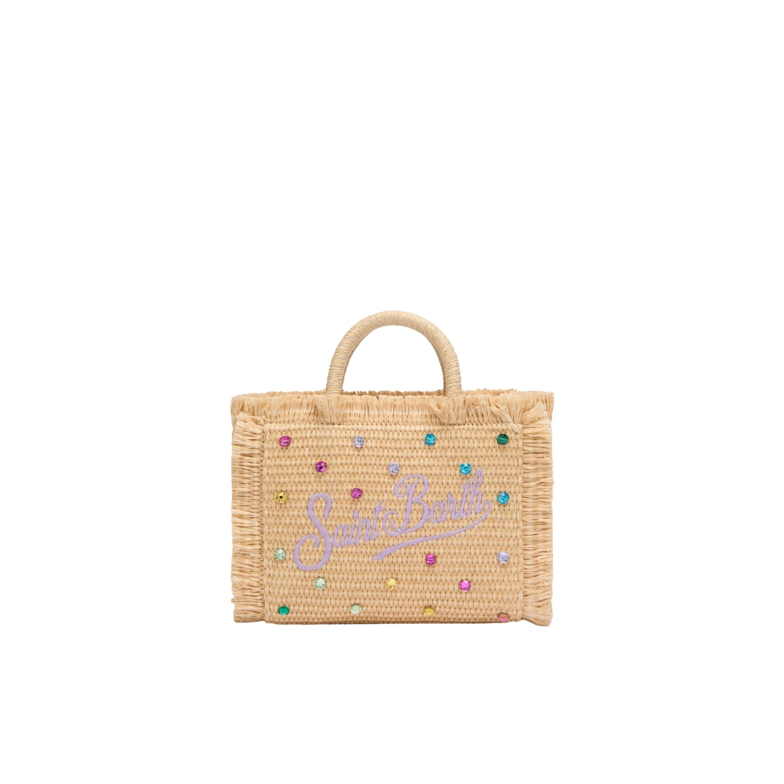 Borsa Mini Vanity effetto paglia con decorazioni in strass - COLORATI