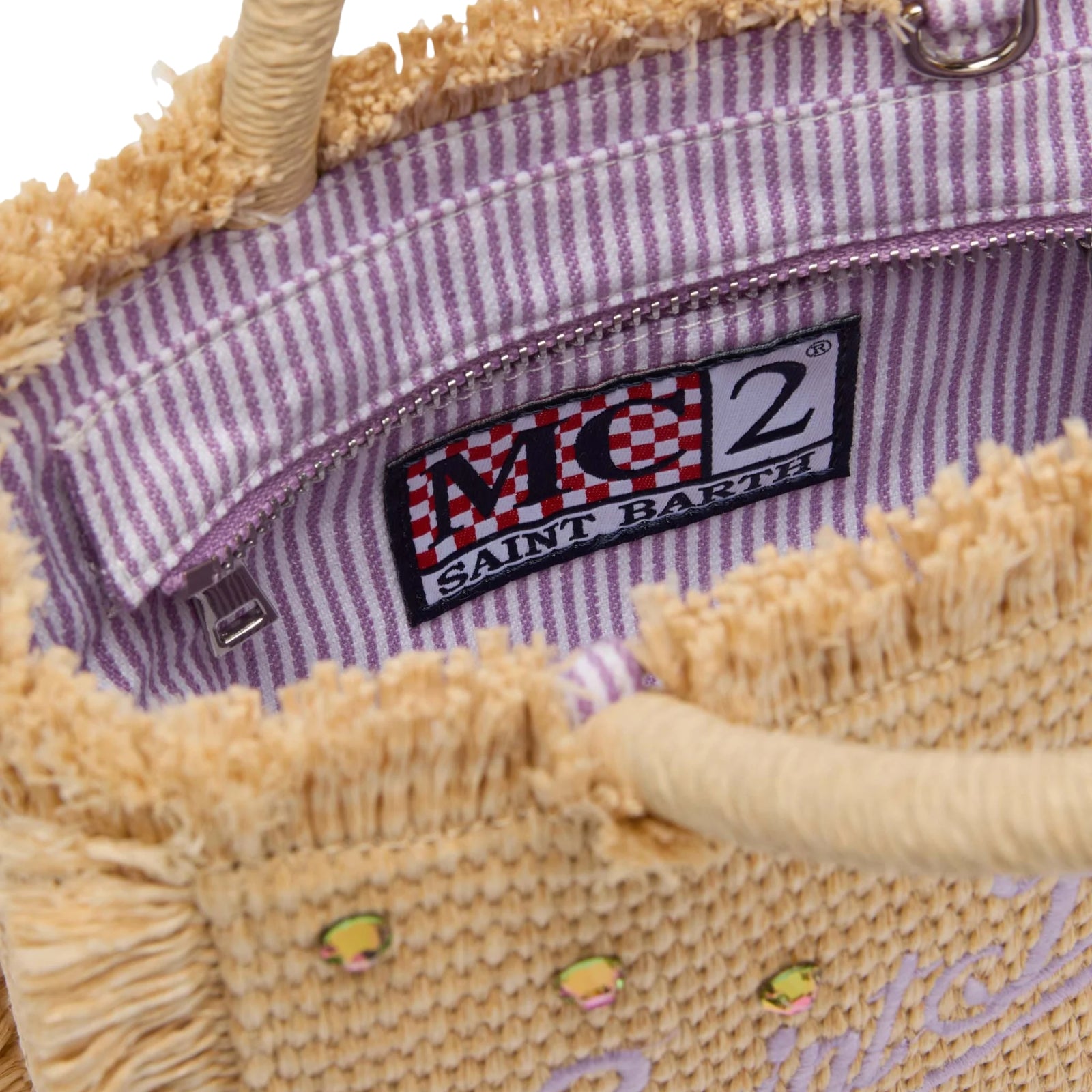 Borsa Mini Vanity effetto paglia con decorazioni in strass - COLORATI