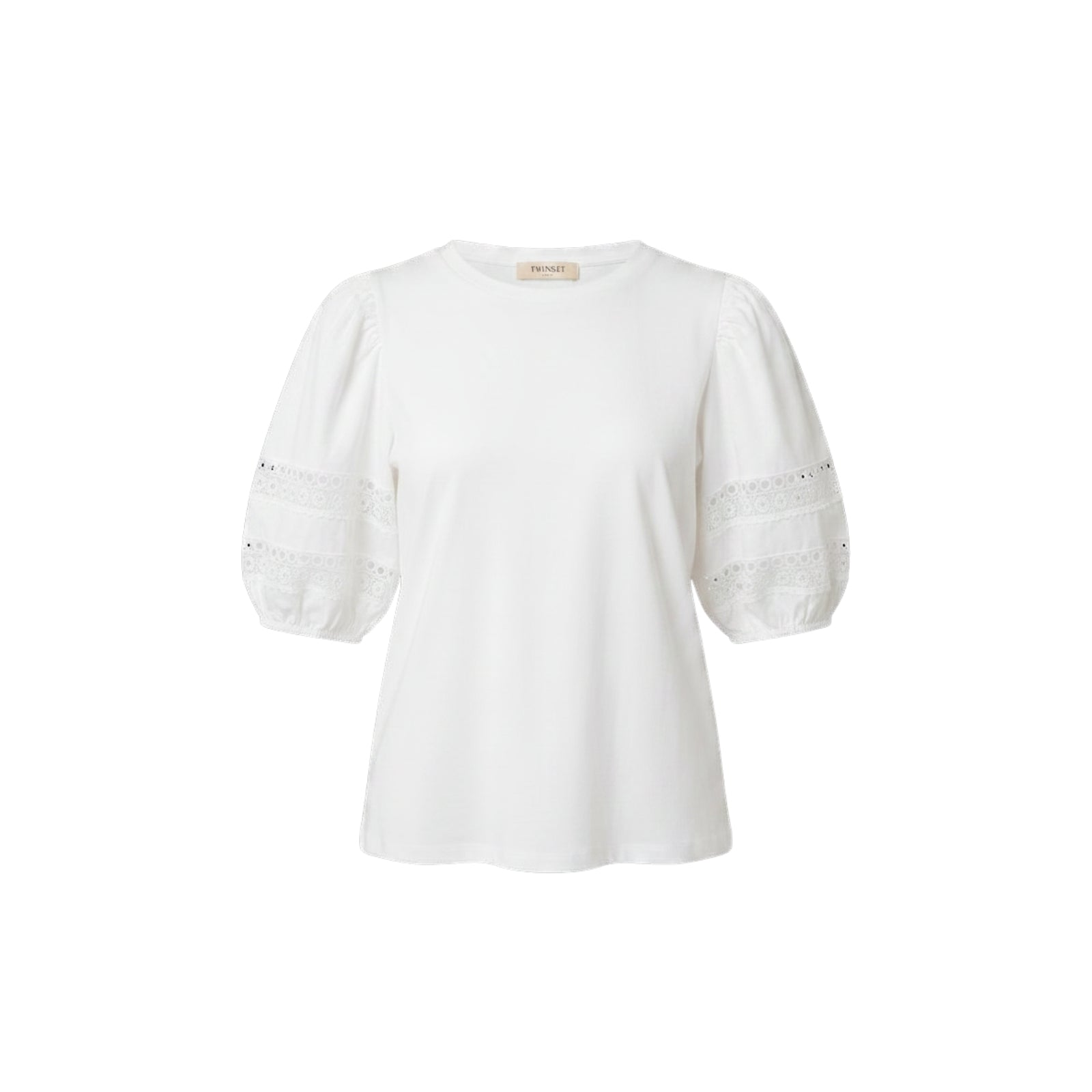 T-shirt con maniche a palloncino in pizzo - BIANCO