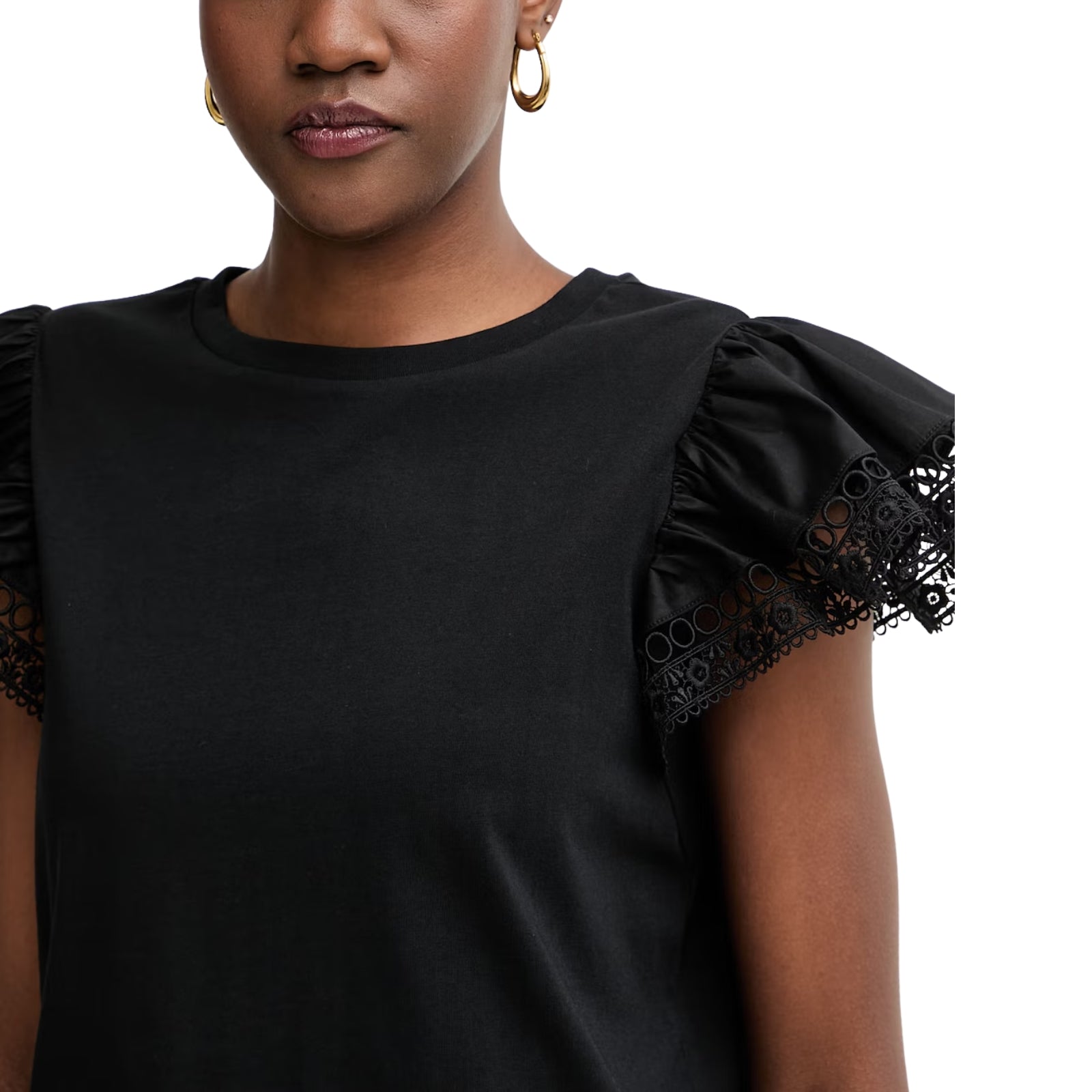 T-shirt regular con pizzo - NERO