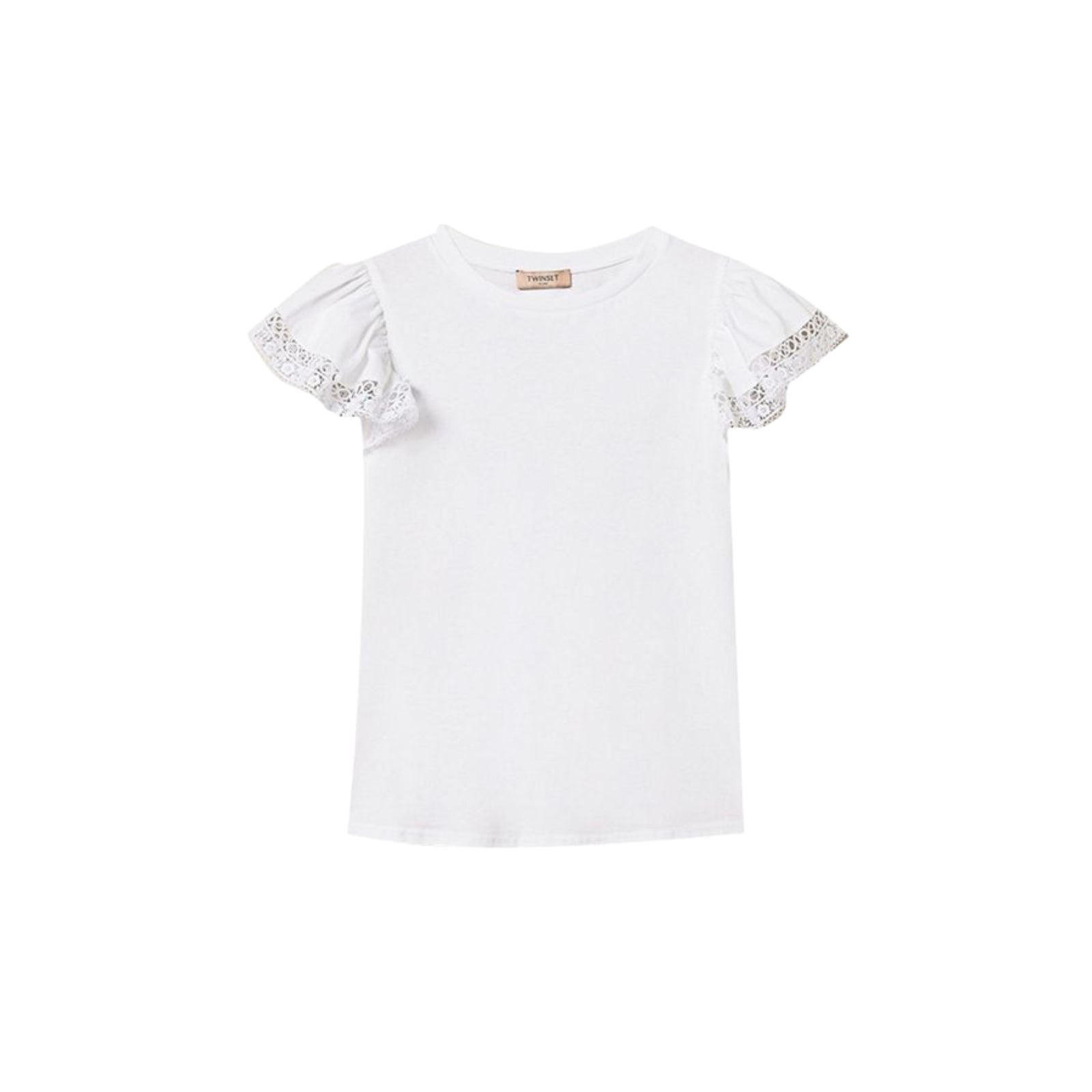 T-shirt regular con pizzo - BIANCO