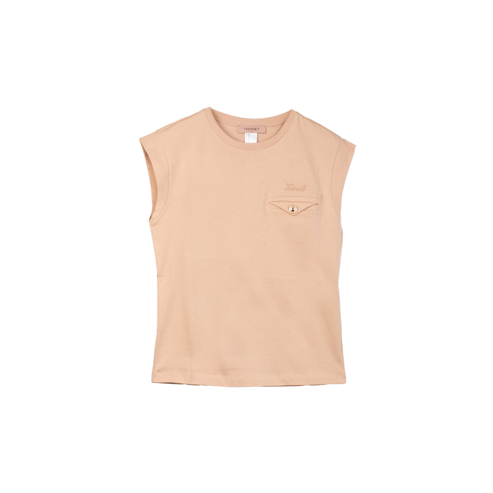 T-shirt smanicata con taschino - NUDE