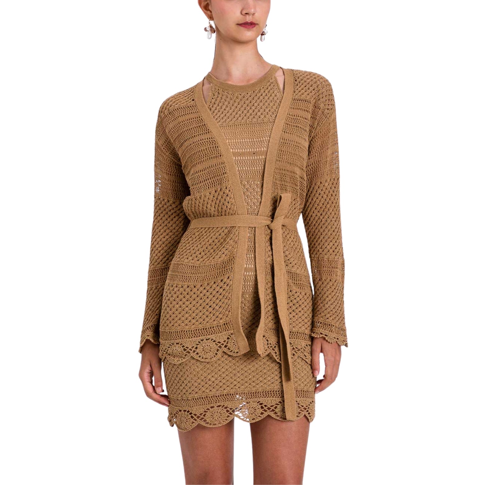 Cardigan in maglia crochet e strass