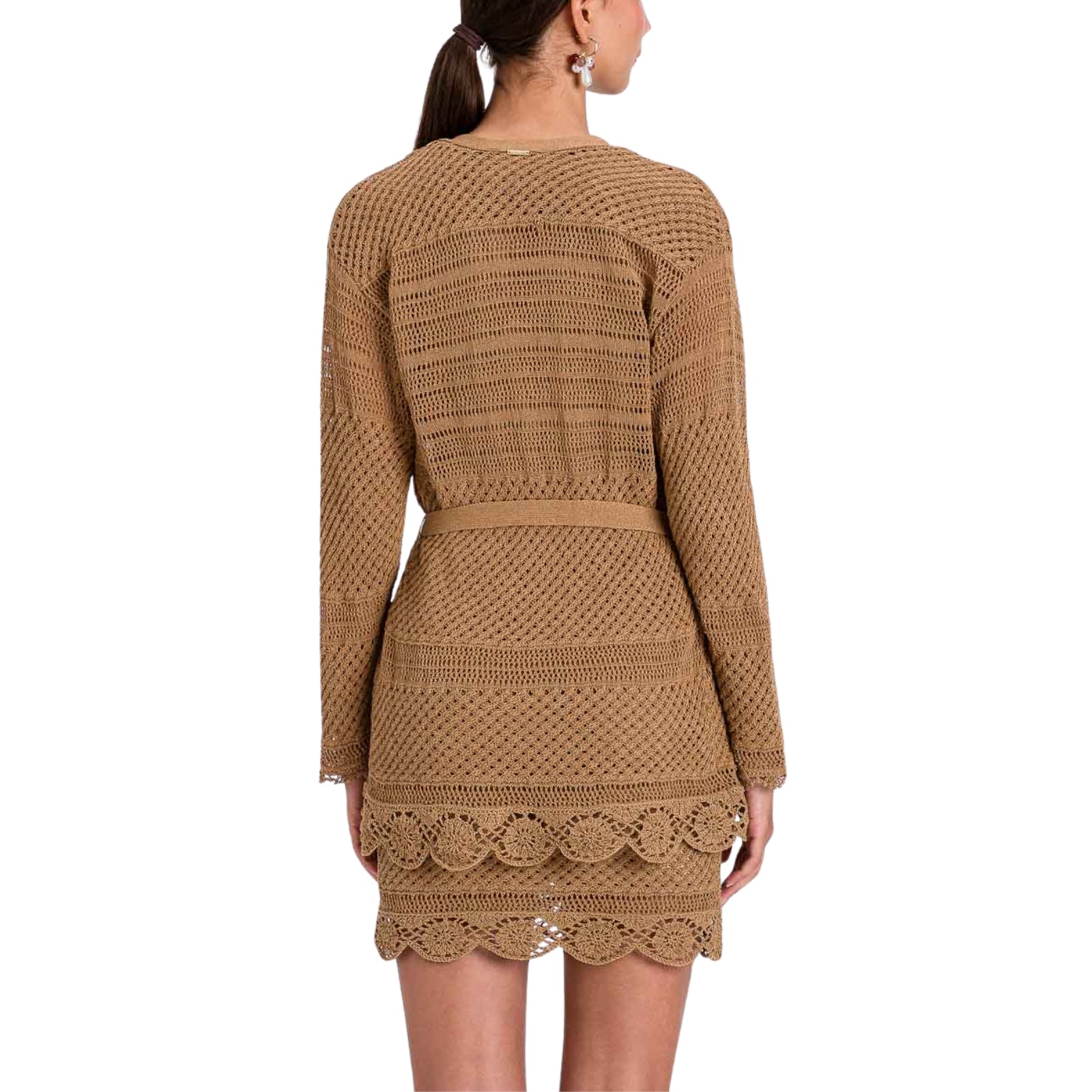 Cardigan in maglia crochet e strass