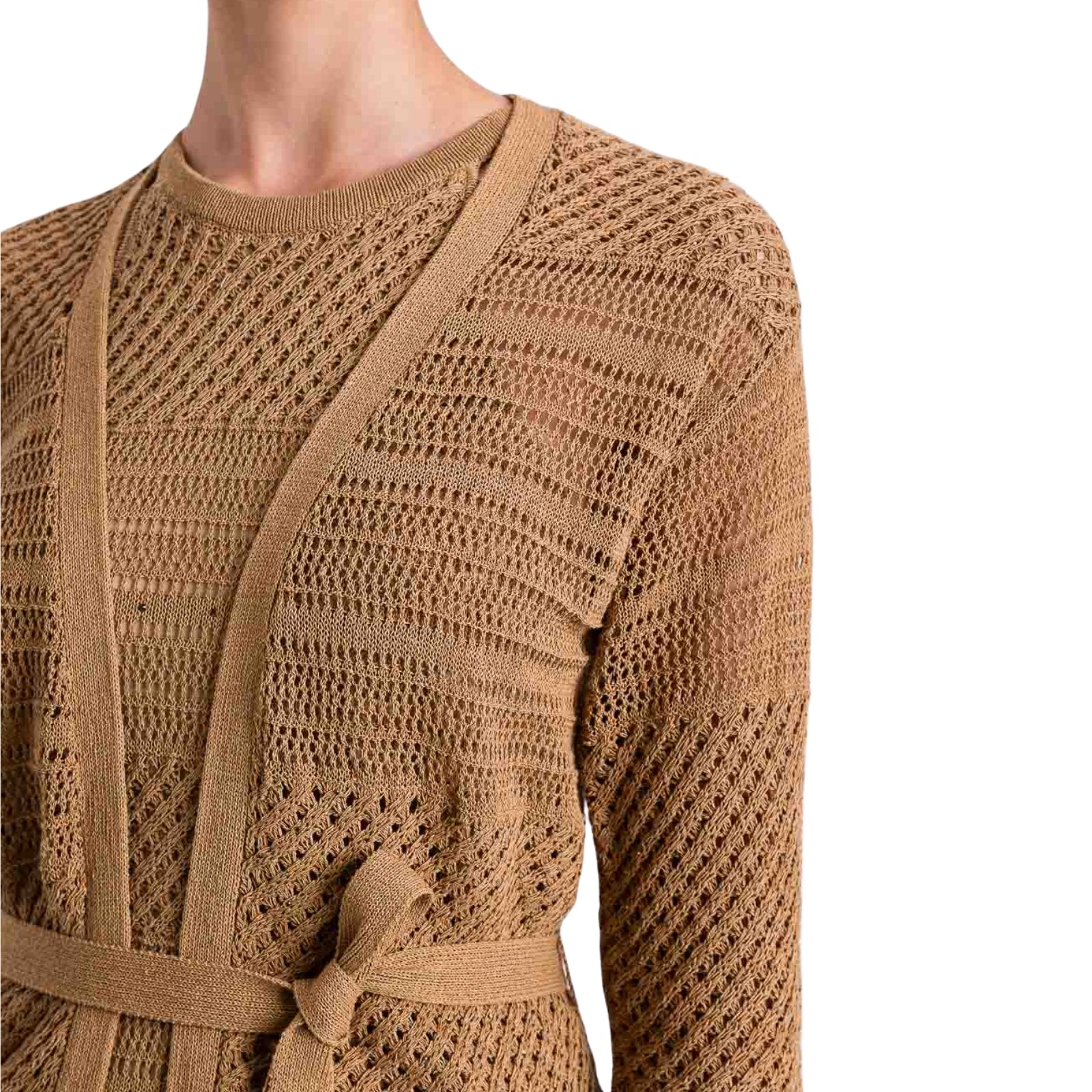 Cardigan in maglia crochet e strass