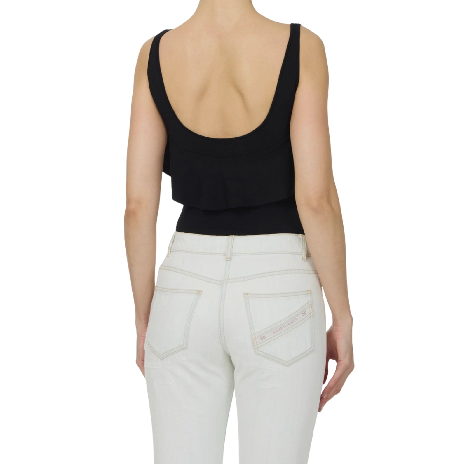 Body in maglia punto stoffa con volant - NERO