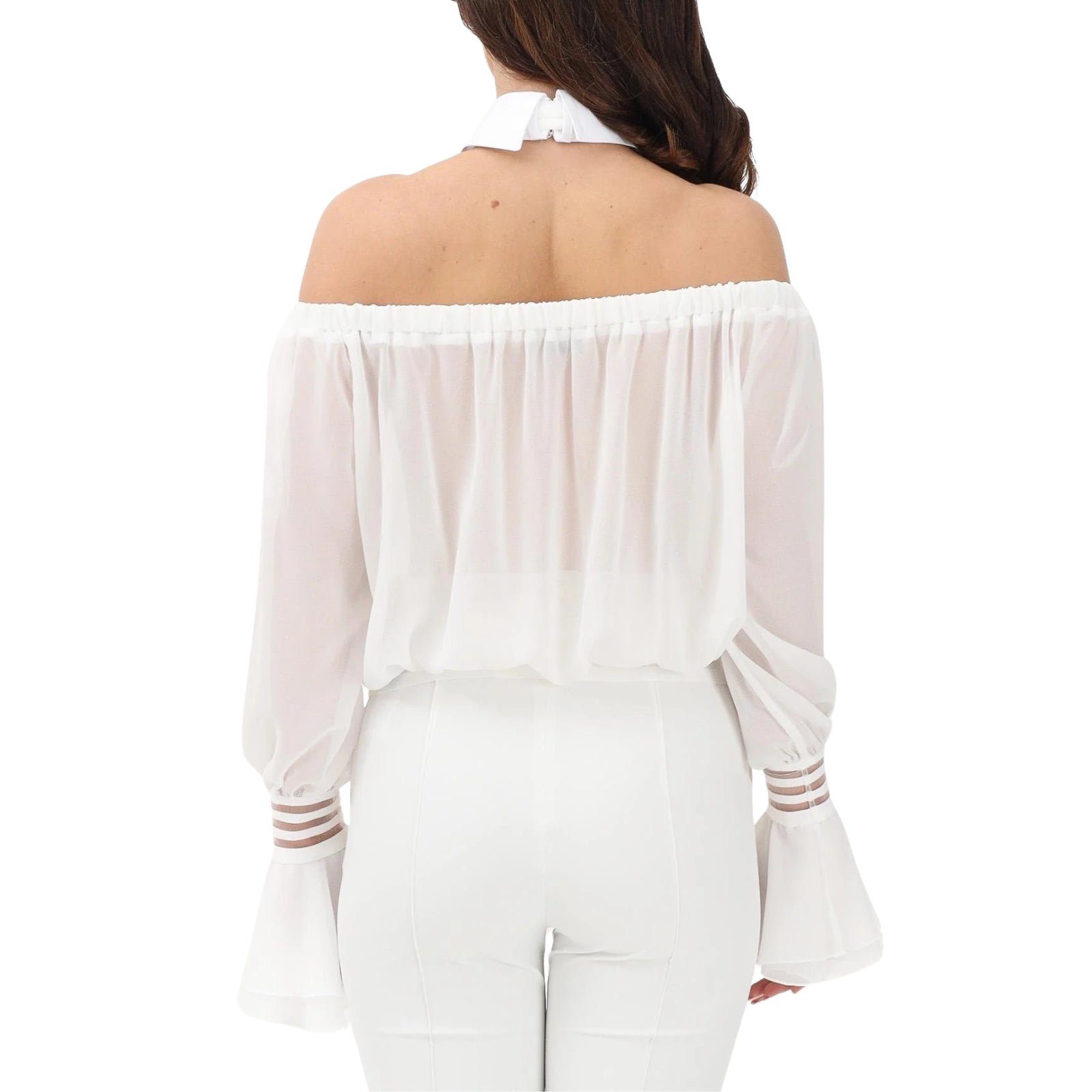 Blusa con colletto e spalle scoperte