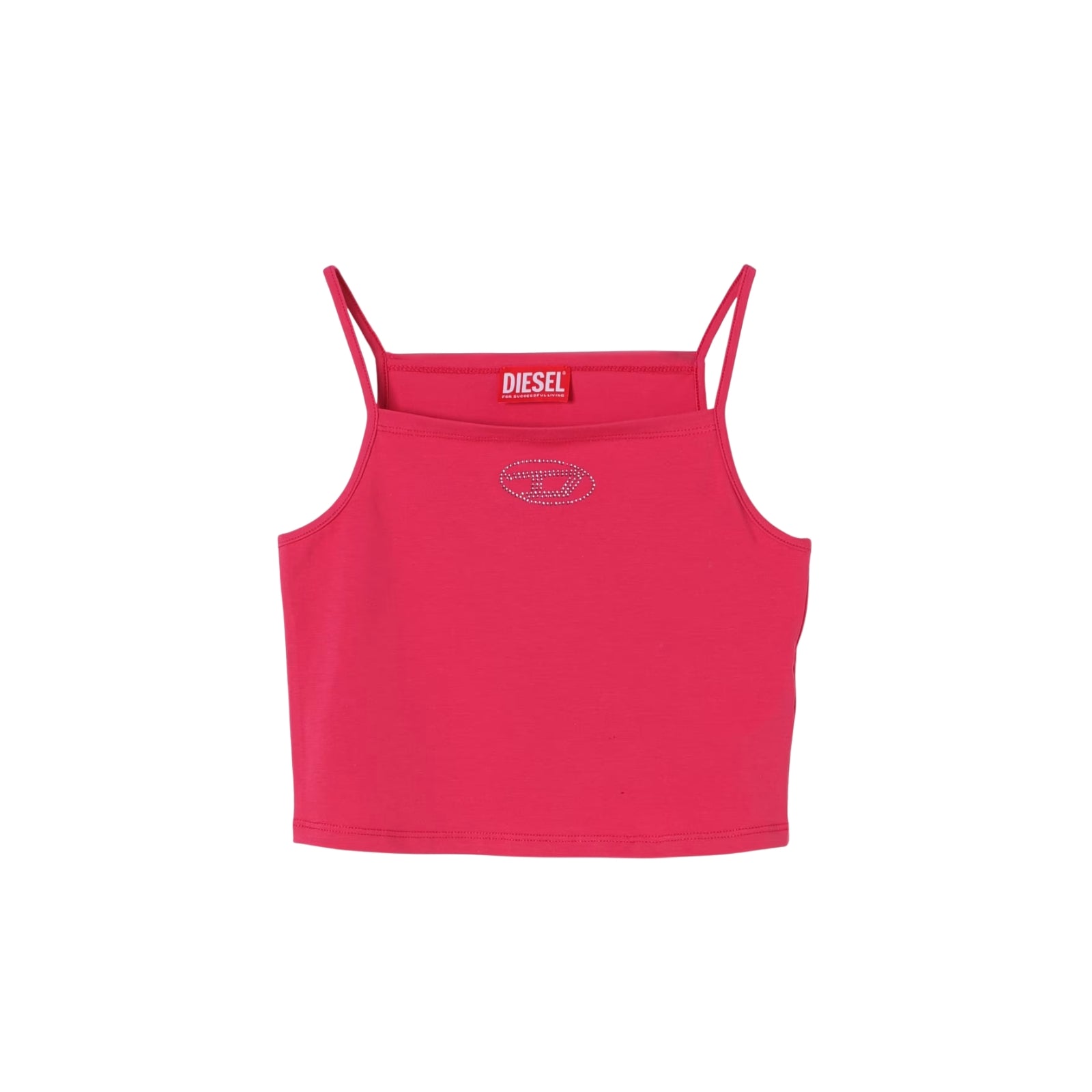Crop top con spalline sottili con logo strass - ROSA