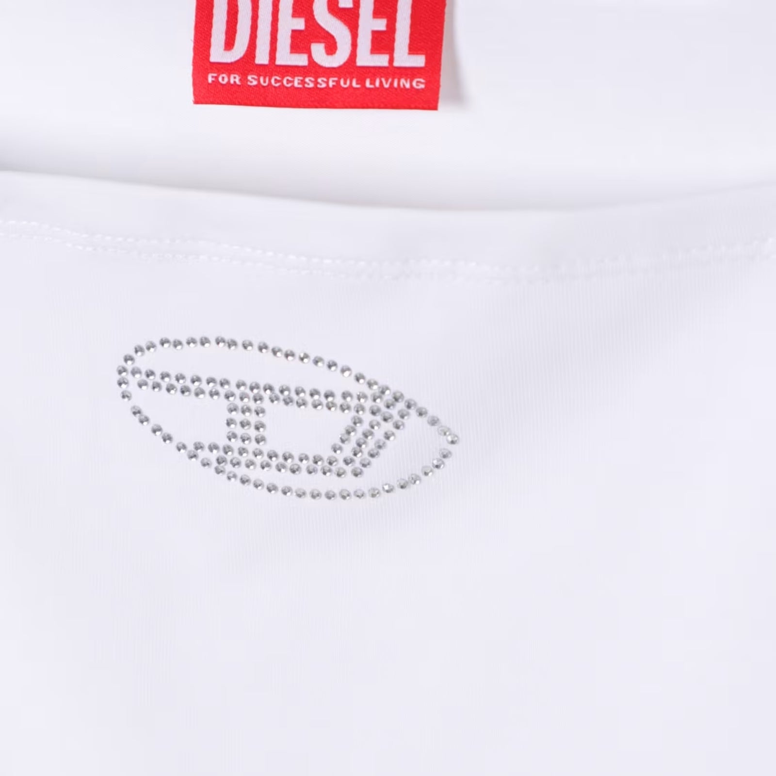 Crop top con spalline sottili logo strass - BIANCO