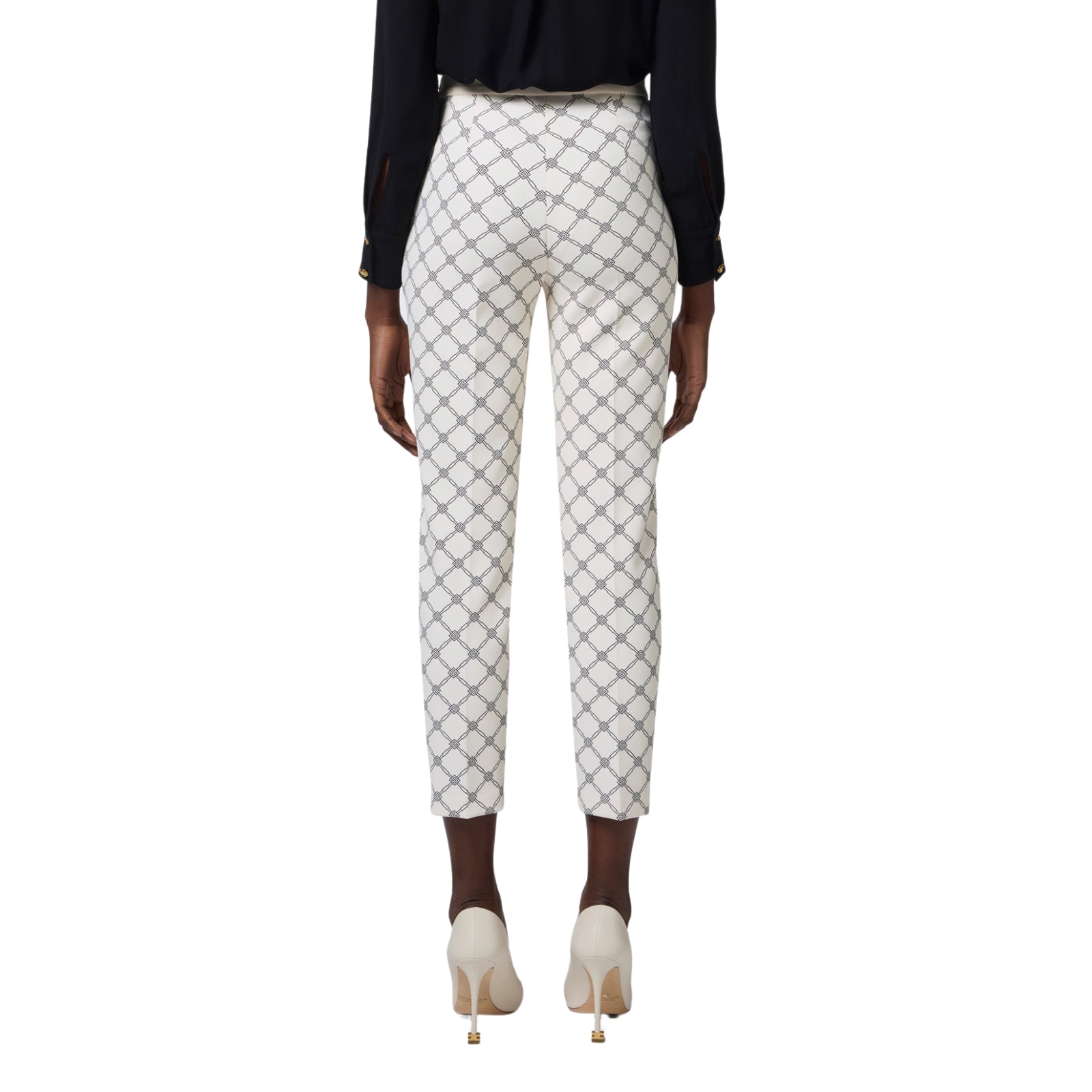 Pantaloni in crêpe stampa all-over a losanghe