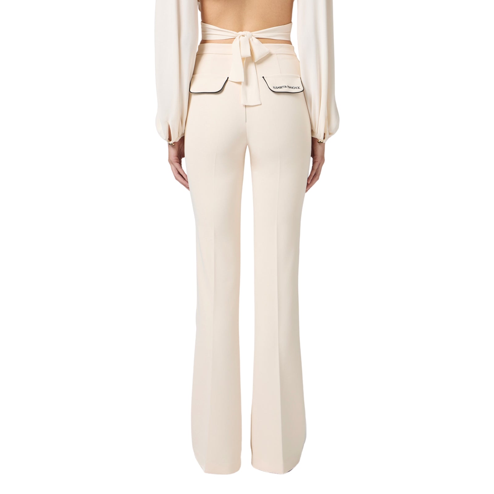 Pantalone in crêpe stretch con patta sul retro logata