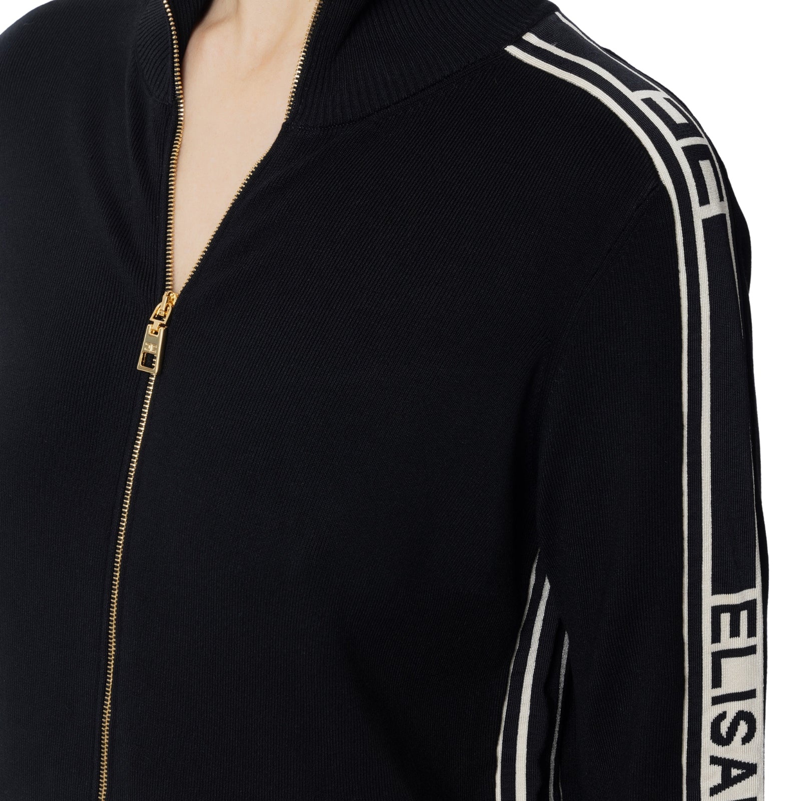 Cardigan bande a contrasto con logo - NERO