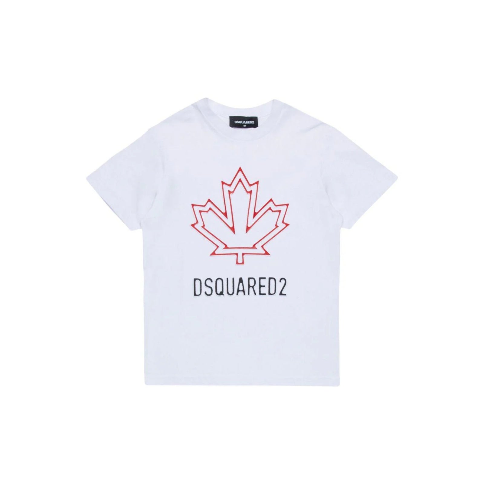 T-shirt girocollo con stampa logo foglia rossa  - BIANCO